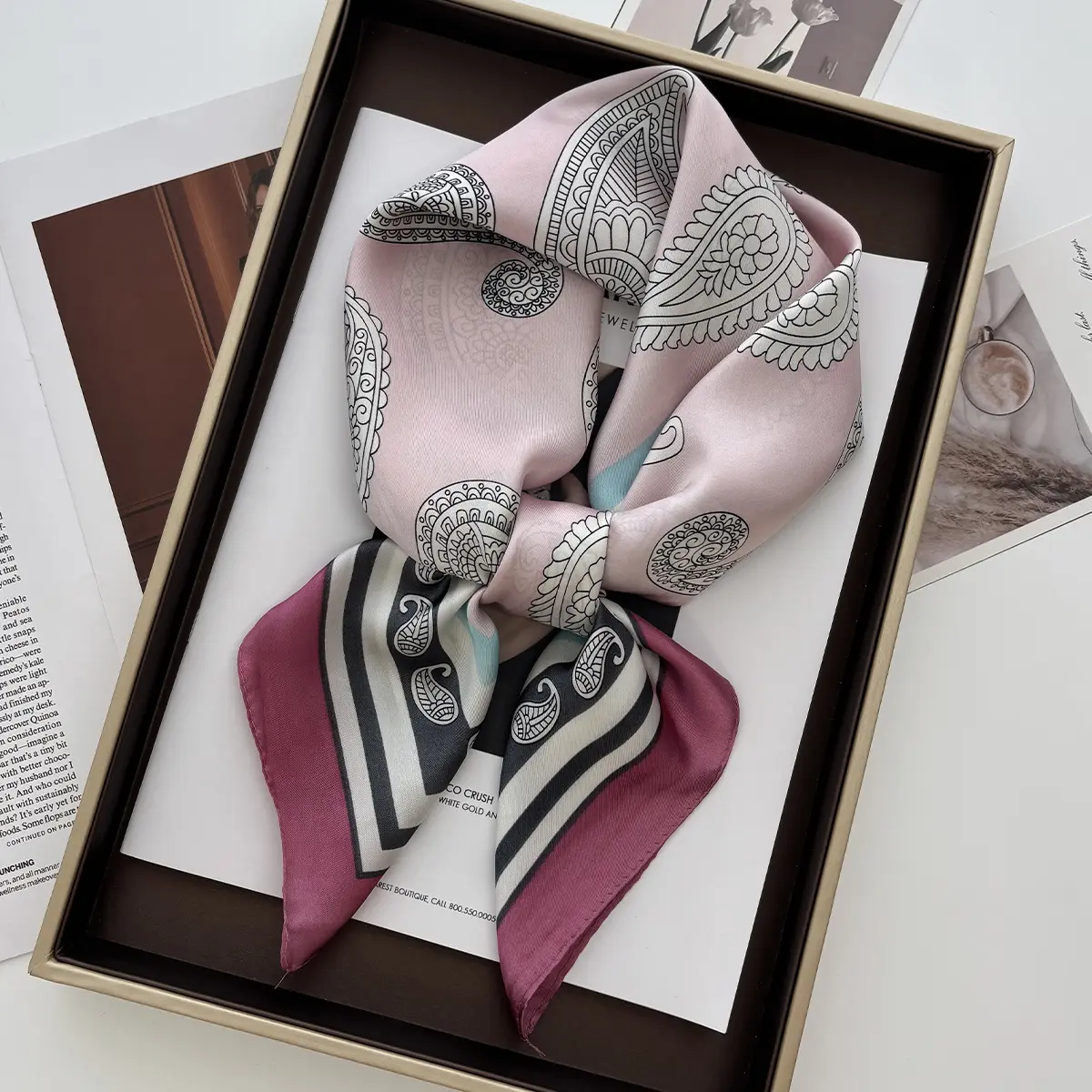 Luxury Paisley Print Shawl Square Scarf for Women Soft Satin Wraps Neckerchief Female Hair Bands Ribbon Headband Bandana