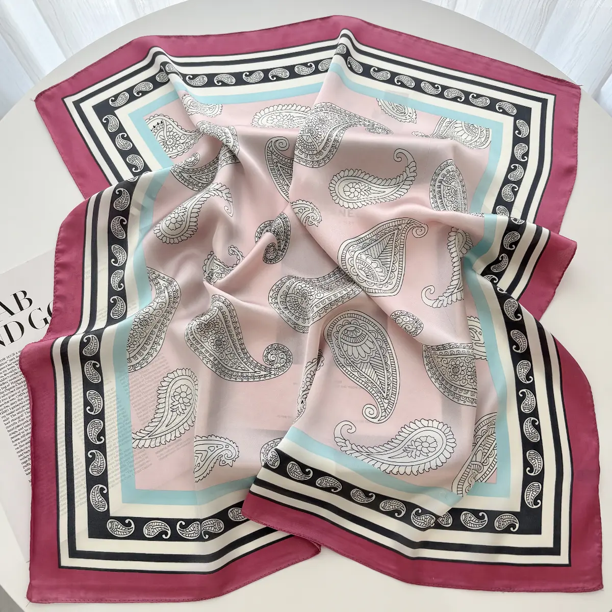 Luxury Paisley Print Shawl Square Scarf for Women Soft Satin Wraps Neckerchief Female Hair Bands Ribbon Headband Bandana