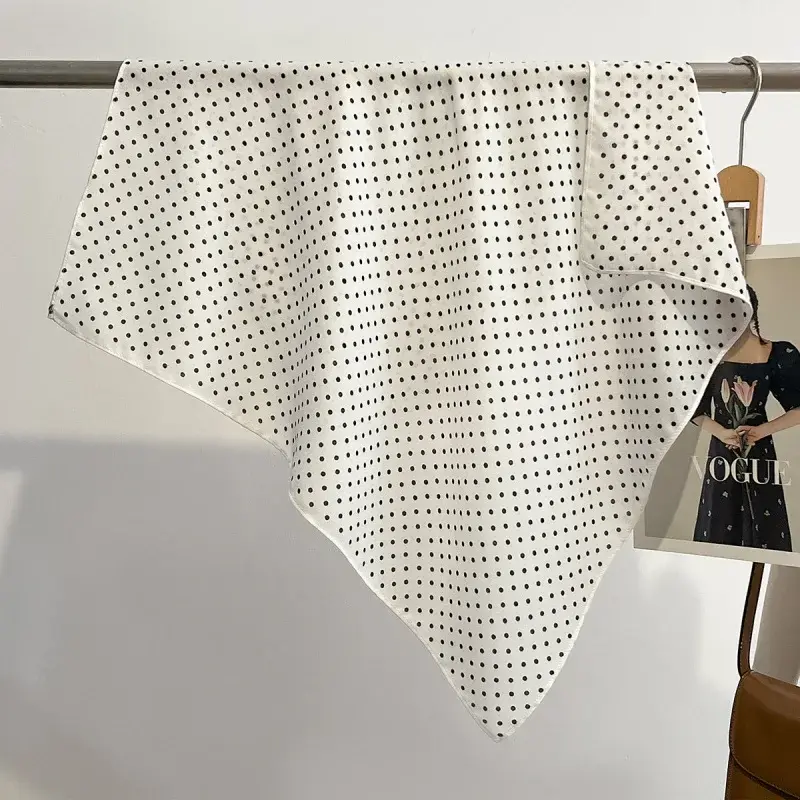 New Hot Sale White Polka Dot Silk Scarf Women's Square Scarf Advanced Elegant Soft Neck Protector Light Thin Scarf Student Scarf