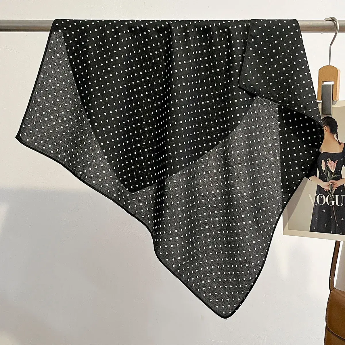 New Hot Sale White Polka Dot Silk Scarf Women's Square Scarf Advanced Elegant Soft Neck Protector Light Thin Scarf Student Scarf