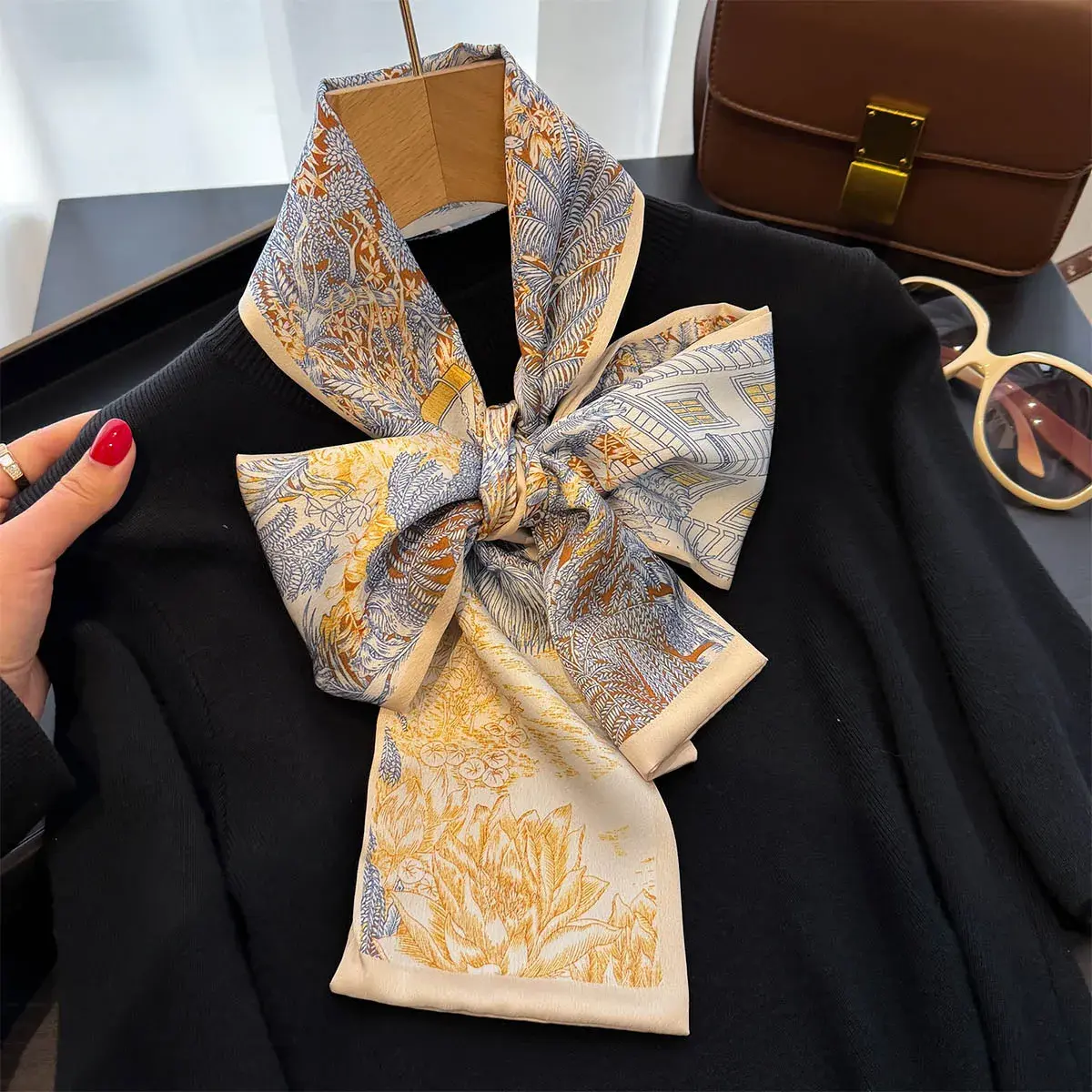 Luxury Design Scarf For Women Soft Satin Headband Neckerchief Foulard Female Hair Scarfs Neck Tie Lady Skinny Scarves