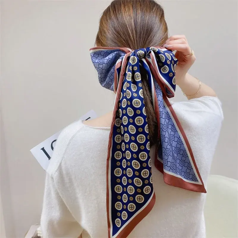 Fashion Print Hair Ribbon Scarf Women Neck Tie Bag Scarfs Satin Silk Skinny Headscarves Ladies Foulard Floral Bands 2025New