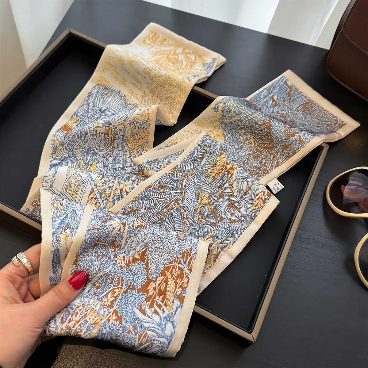 Luxury Design Scarf For Women Soft Satin Headband Neckerchief Foulard Female Hair Scarfs Neck Tie Lady Skinny Scarves