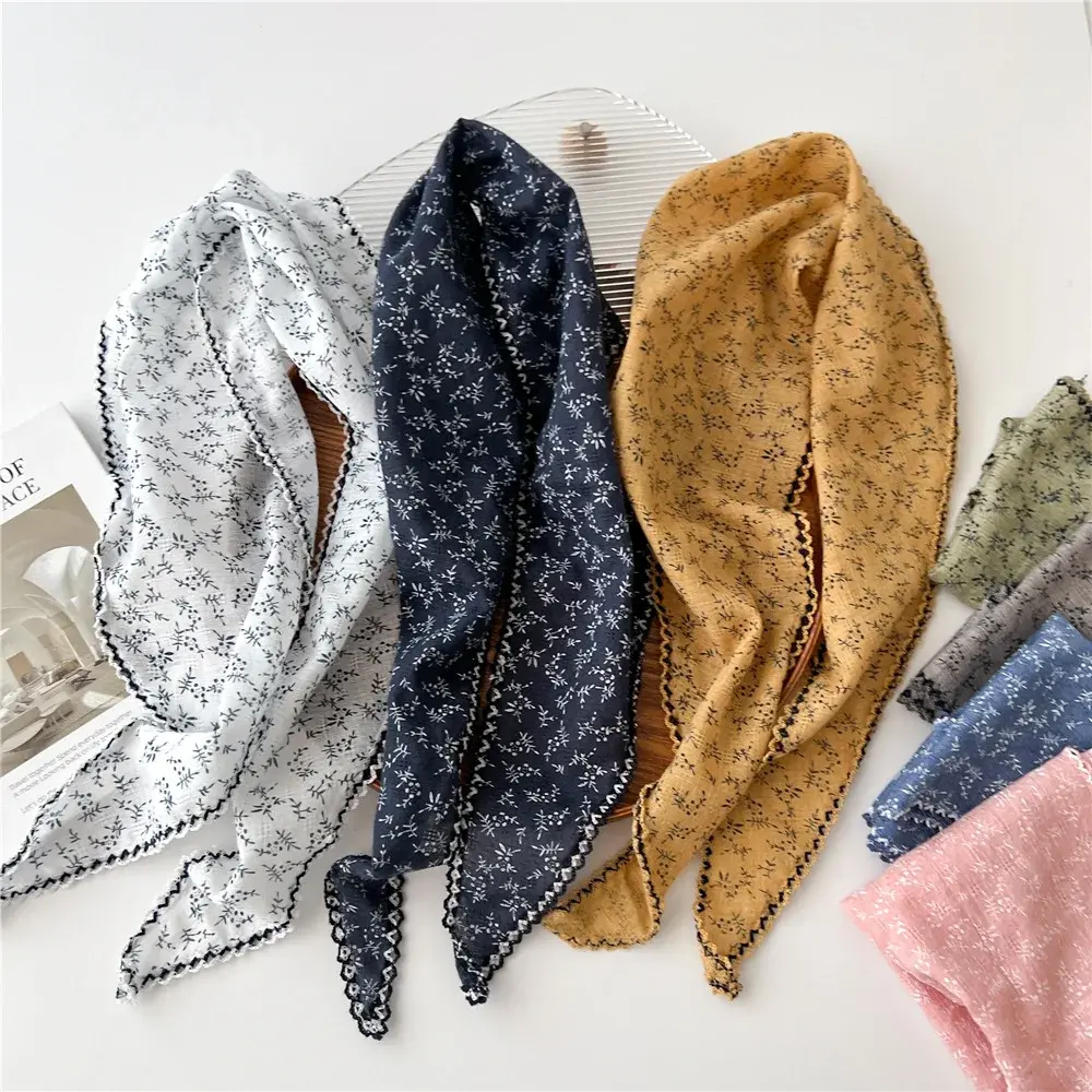 Simple Floral Scarves Triangle Headscarf Summer Outdoor Head Neck Sun Protective Scarf for Woman