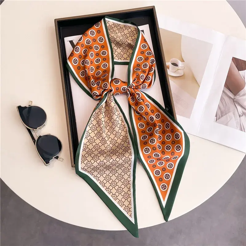 Fashion Print Hair Ribbon Scarf Women Neck Tie Bag Scarfs Satin Silk Skinny Headscarves Ladies Foulard Floral Bands 2025New