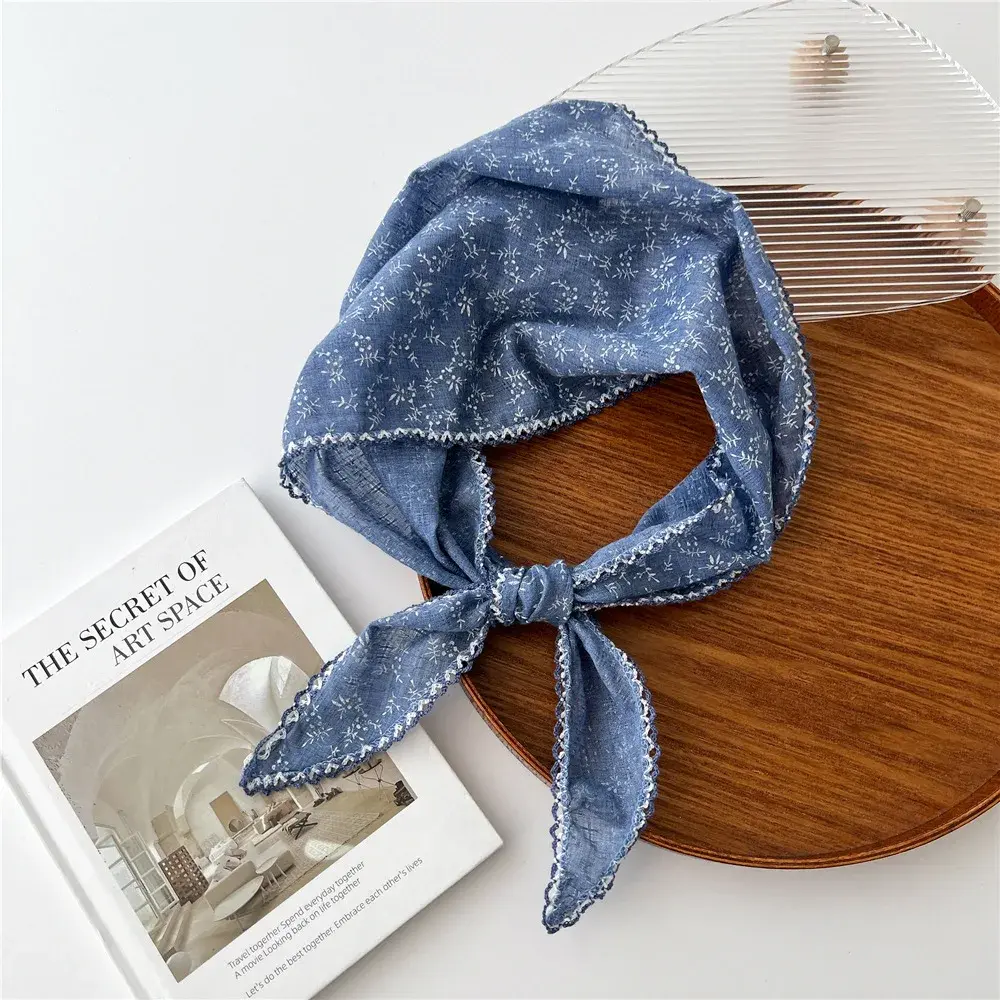 Simple Floral Scarves Triangle Headscarf Summer Outdoor Head Neck Sun Protective Scarf for Woman