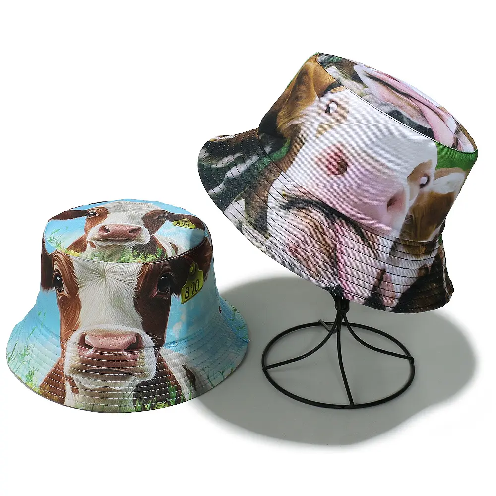 Blue Bucket Hat Cartoon Fisherman Hats Print Panama Cap Double Sides Reversible Caps For Men Women Unisex Summer Outdoor