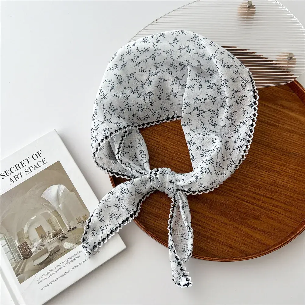 Simple Floral Scarves Triangle Headscarf Summer Outdoor Head Neck Sun Protective Scarf for Woman