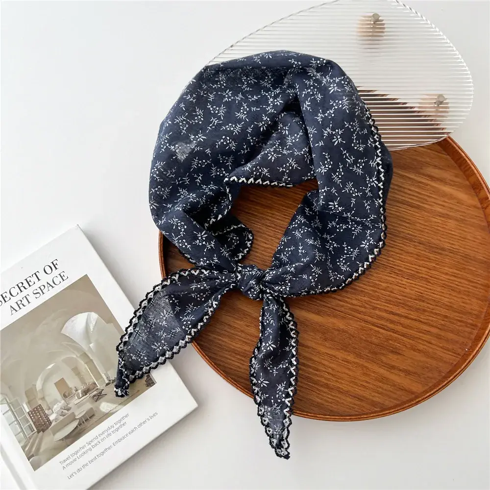 Simple Floral Scarves Triangle Headscarf Summer Outdoor Head Neck Sun Protective Scarf for Woman