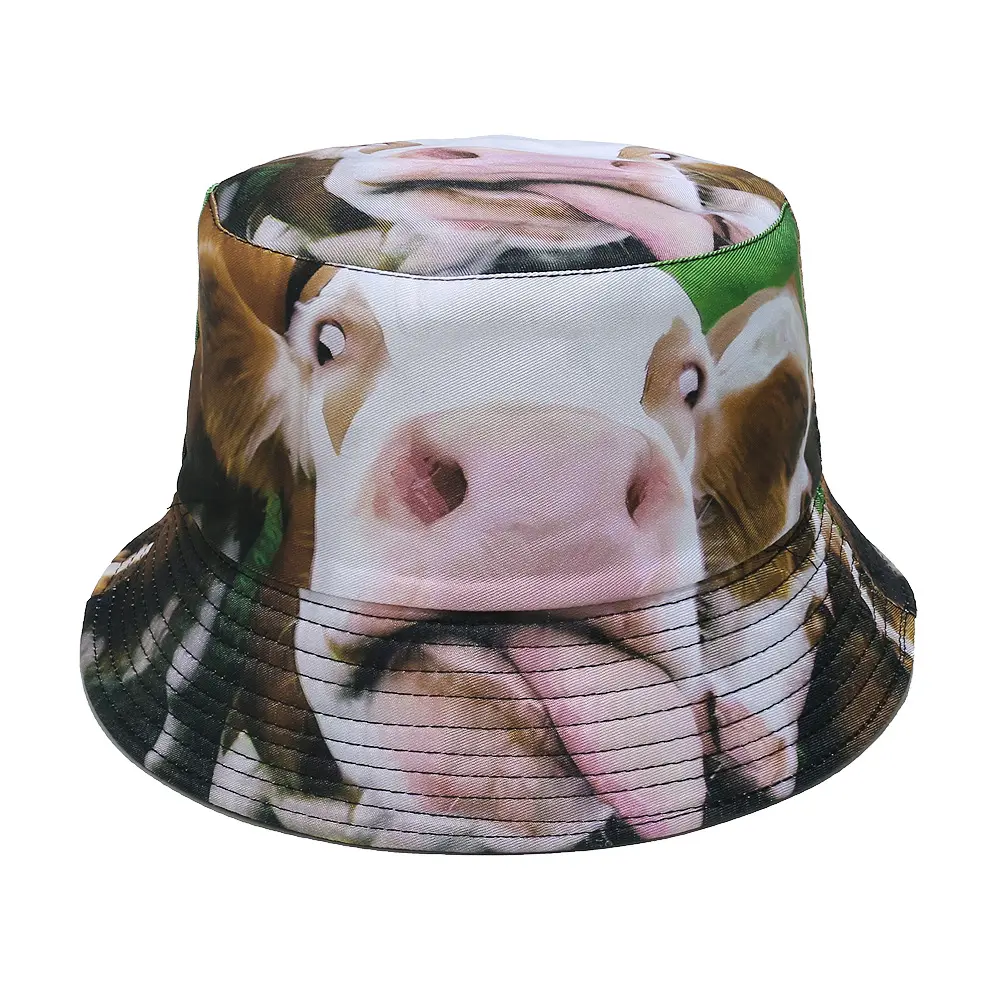 Blue Bucket Hat Cartoon Fisherman Hats Print Panama Cap Double Sides Reversible Caps For Men Women Unisex Summer Outdoor