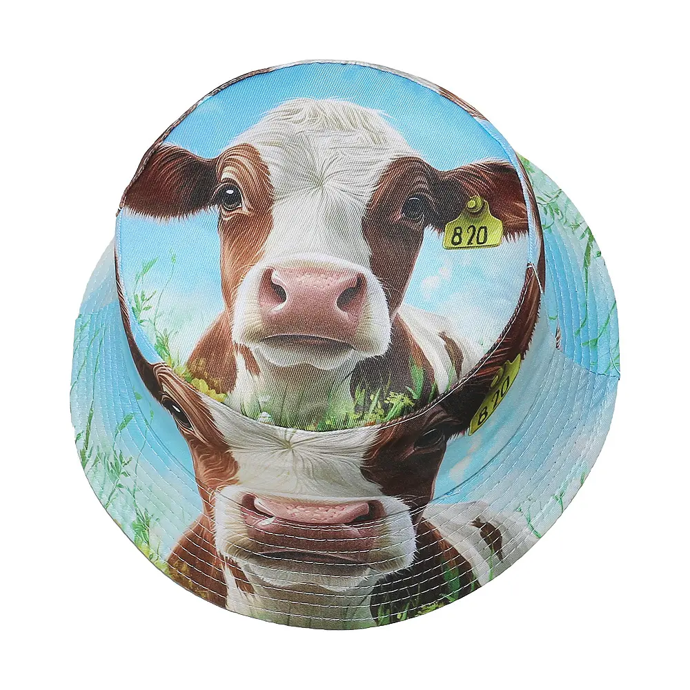 Blue Bucket Hat Cartoon Fisherman Hats Print Panama Cap Double Sides Reversible Caps For Men Women Unisex Summer Outdoor