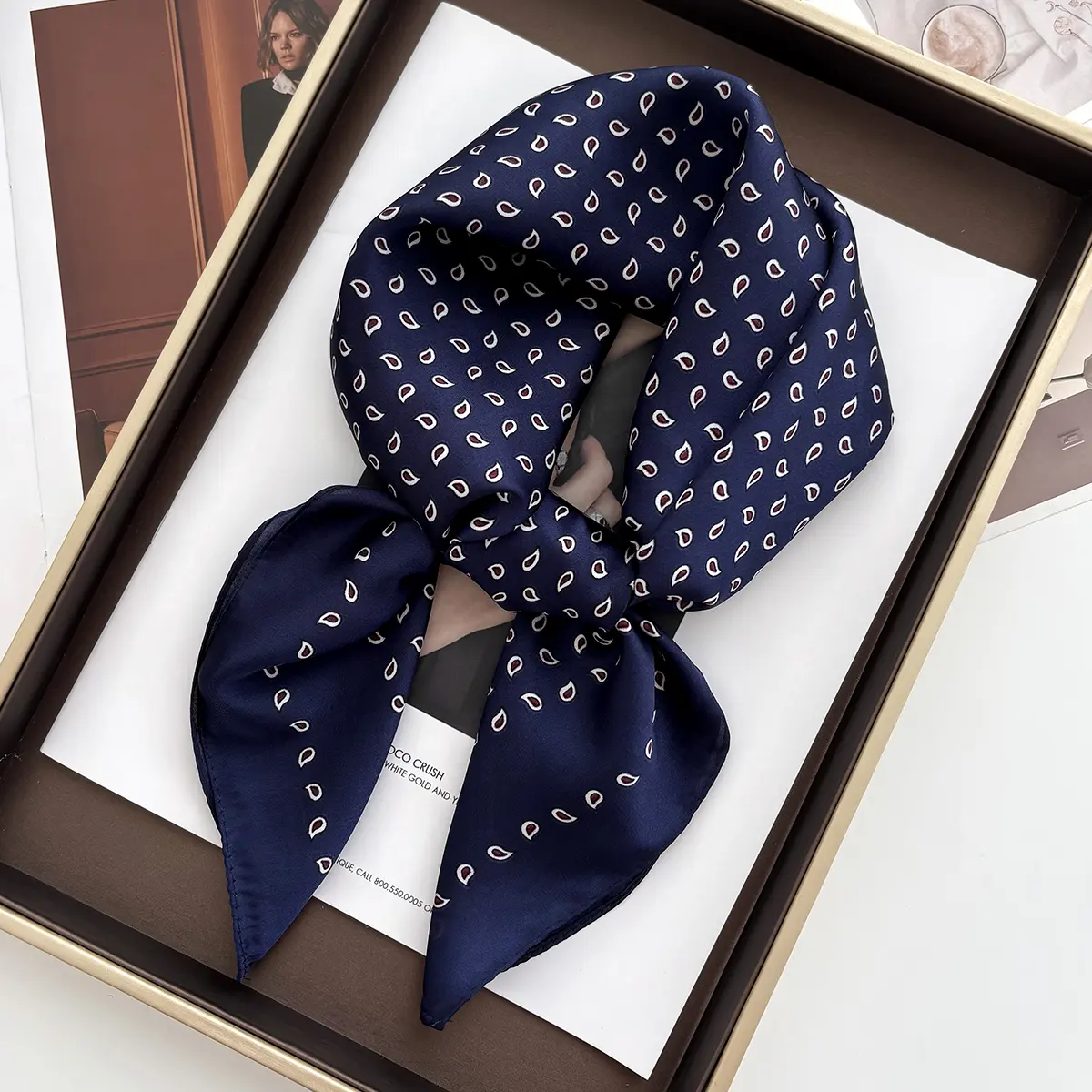 70*70cm Women's Square Scarf Soft Satin Floral Print Wrap Foulard Neckerchief Bandannas Hair Skinny Tie Hijab Shawls