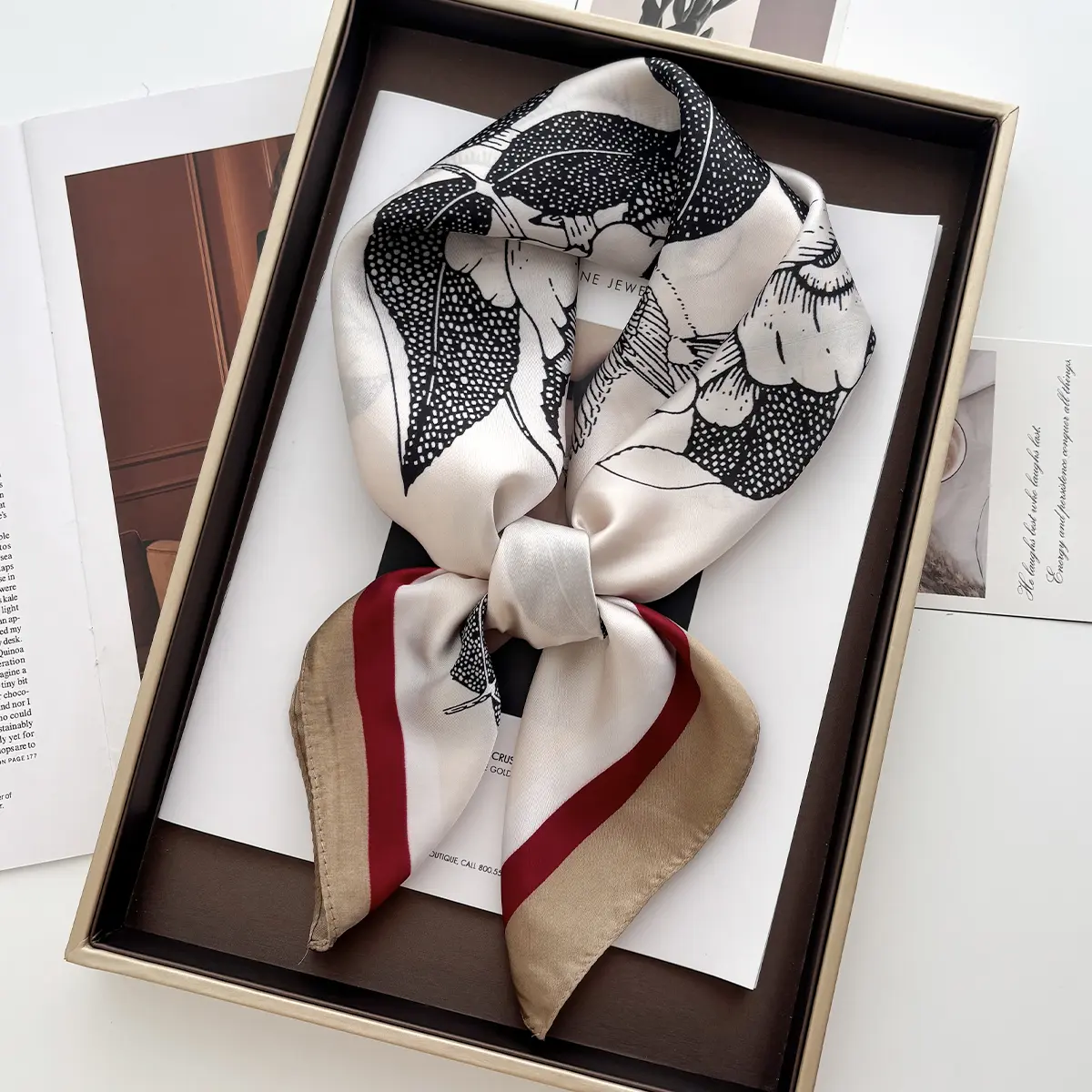 Luxury Floral Print Shawl Square Scarf for Women Soft Satin Wraps Neckerchief Female Hair Bands Ribbon Headband Bandana