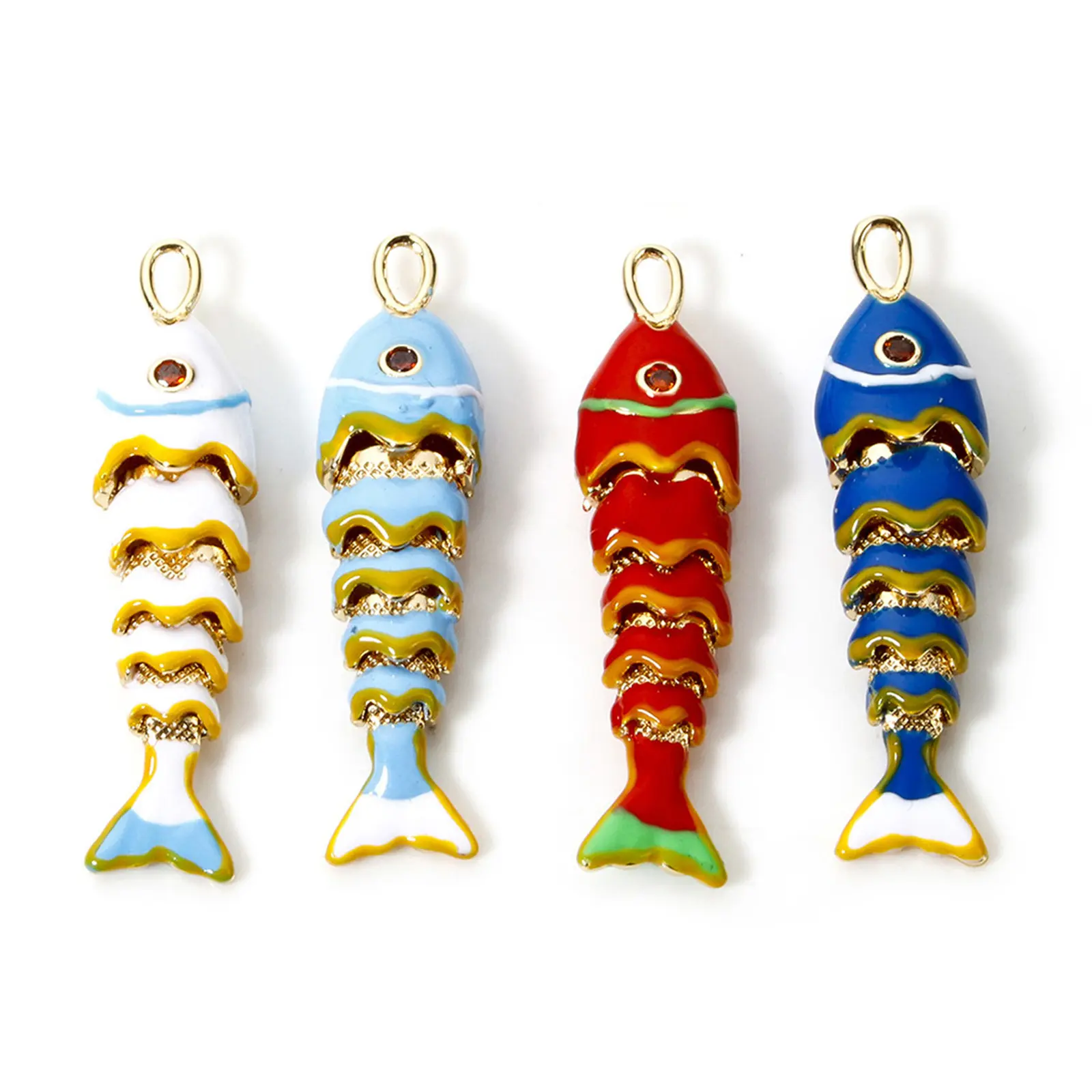 1 Piece Brass Ocean 3D Enamel Fish Animal Movable Charm Pendant 18K Gold Plated For Necklace DIY Making 4.1cm x 1cm