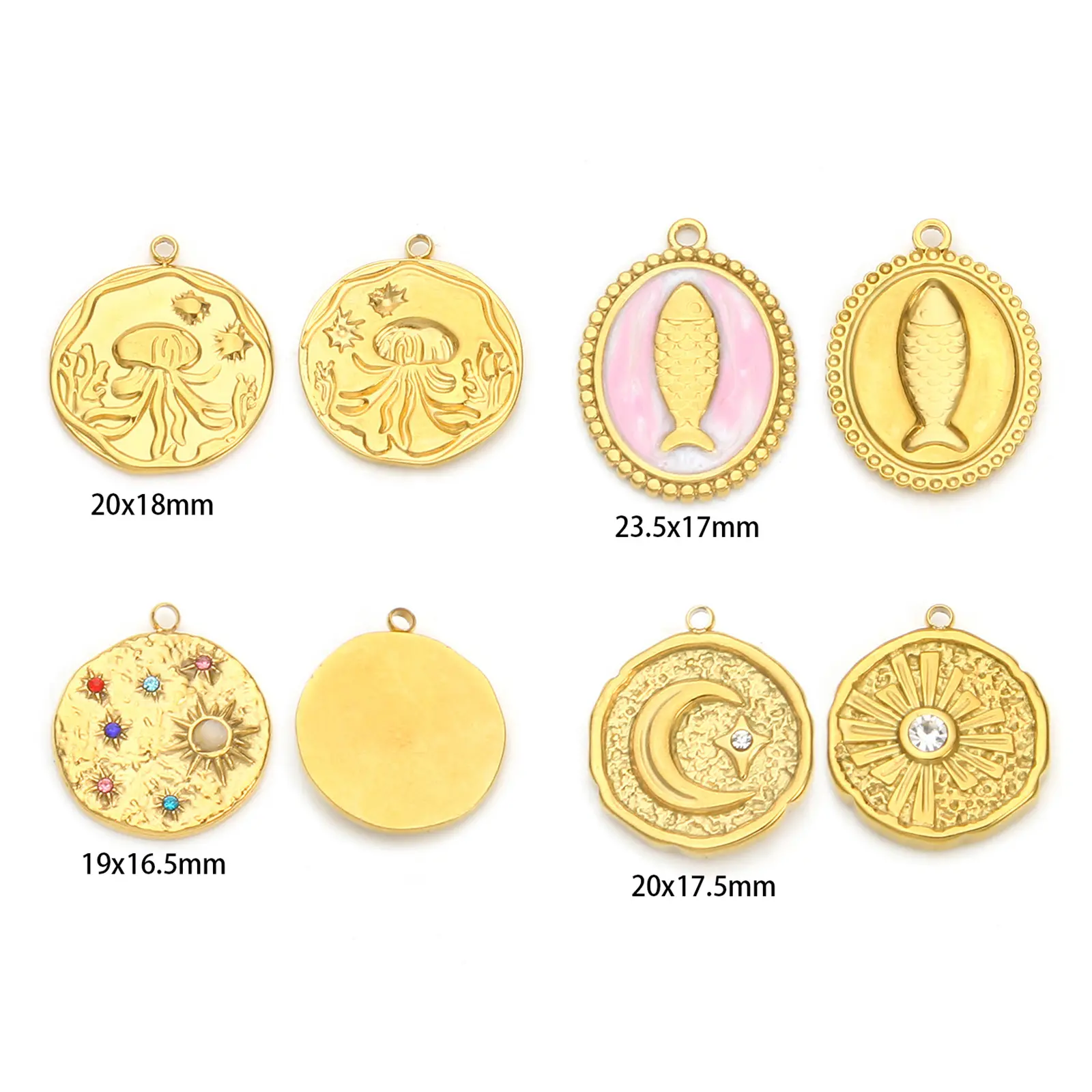 2 PCs 304 Stainless Steel Pendants 18K Real Gold Plated Sea Ocean Fish Jellyfish Star Charms For DIY Necklace Jewelry Making