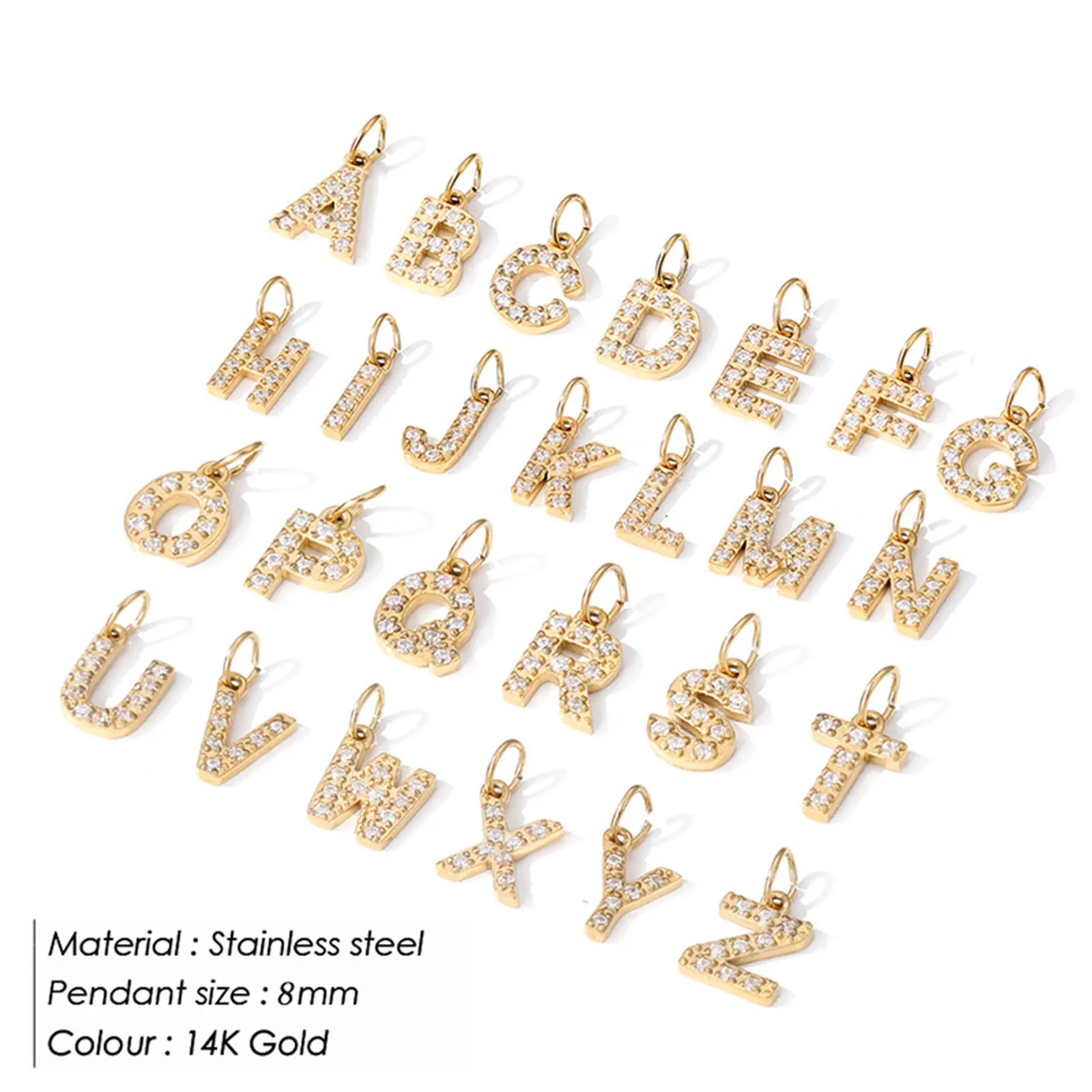 1 PC Stainless Steel & Natural Stone Capital Letter A-Z Charms Pendants DIY Necklace bracelet Jewelry Making Findings 8mm Dia.