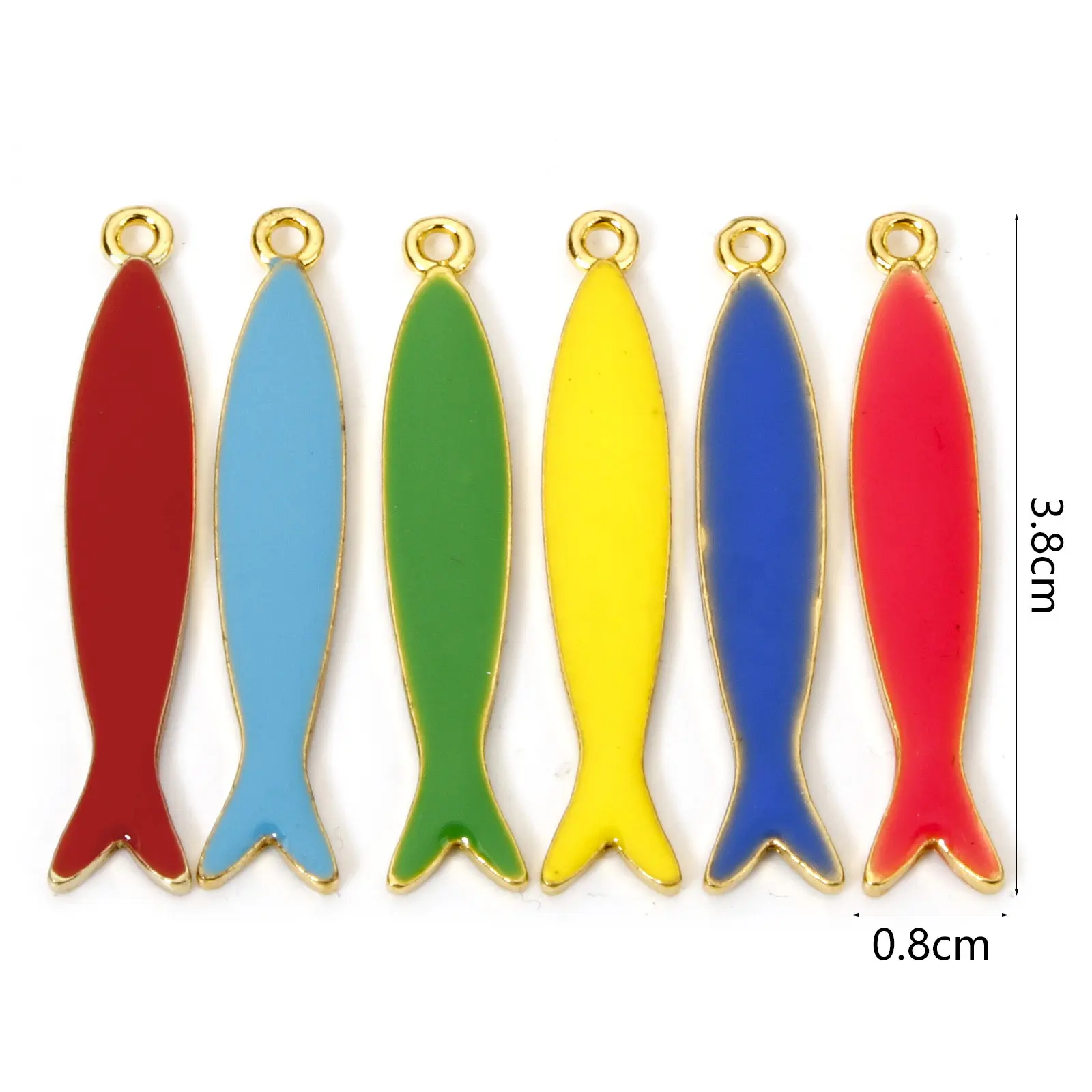 DoreenBeads 5 Piece Zinc Based Alloy Fish Enamelled Sequins Pendants Gold Color Enamel Charms For DIY Jewelry Making 3.8cmx0.8cm