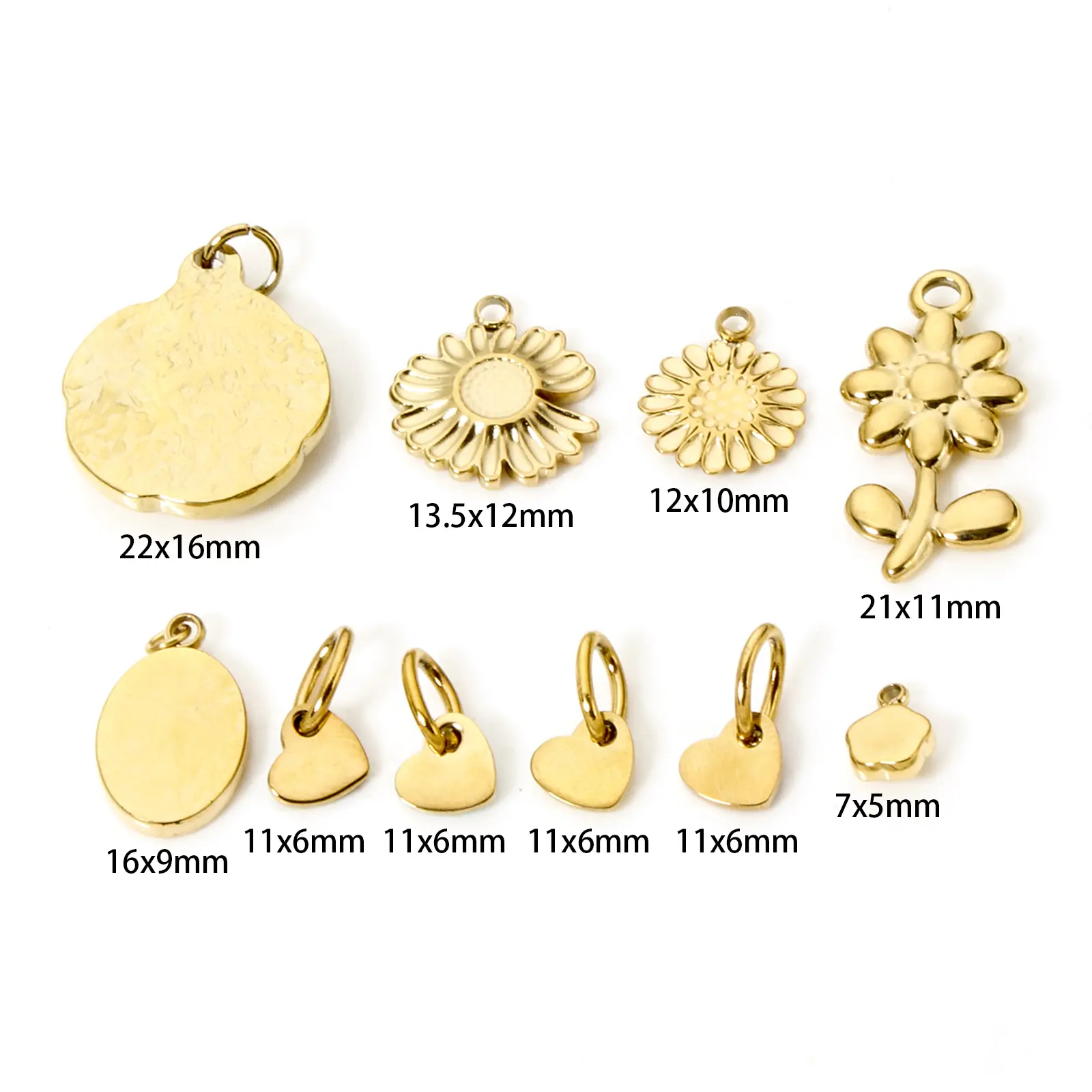 1 Piece 304 Stainless Steel Charms For DIY Jewelry Making 18K Real Gold Plated Heart Flower Pendants Necklace Bracelet Findings