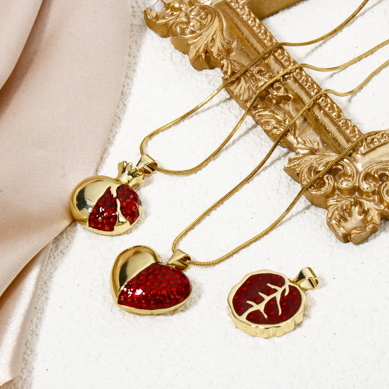 1 Piece Brass Charm Pendant 18K Gold Plated Red Enamel Pomegranate For Jewelry Necklace Bracelet Making Findings
