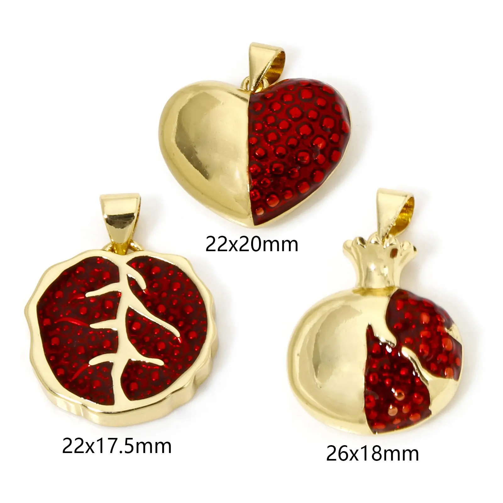 1 Piece Brass Charm Pendant 18K Gold Plated Red Enamel Pomegranate For Jewelry Necklace Bracelet Making Findings