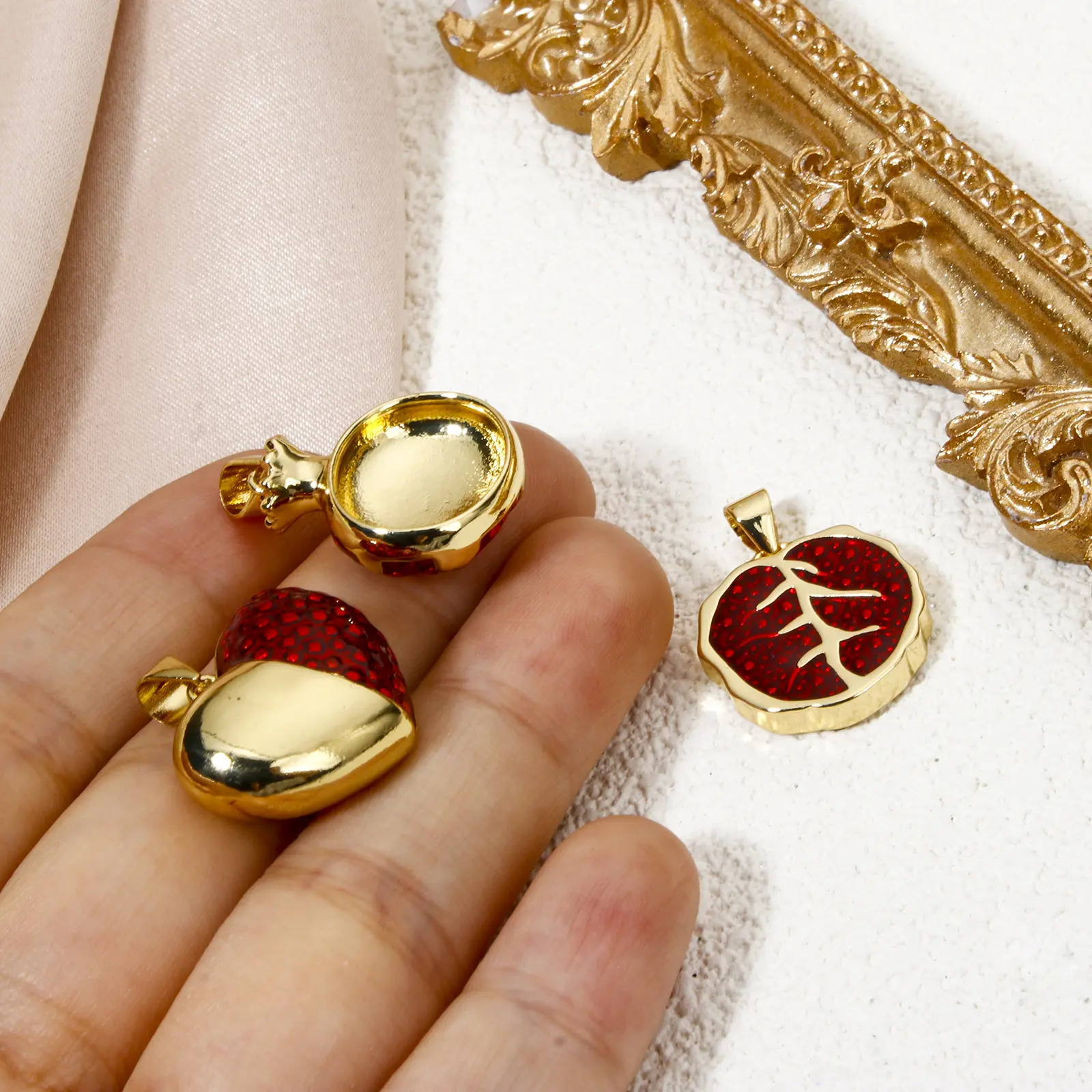 1 Piece Brass Charm Pendant 18K Gold Plated Red Enamel Pomegranate For Jewelry Necklace Bracelet Making Findings