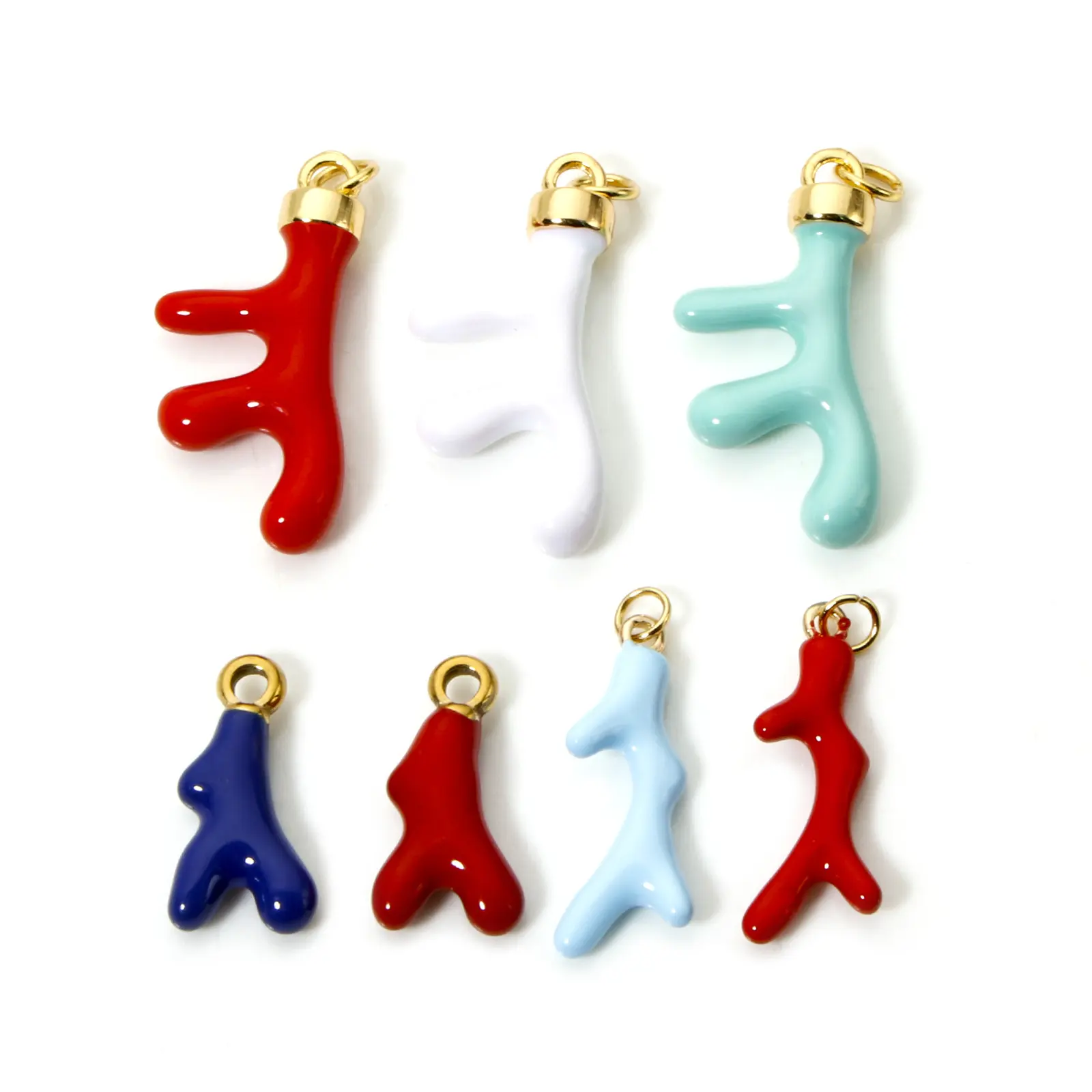 304 Stainless Steel Ocean Coral Jewelry Charms 18K Real Gold Plated Multicolor Enamel Pendants For Necklace Jewelry Making, 1 PC