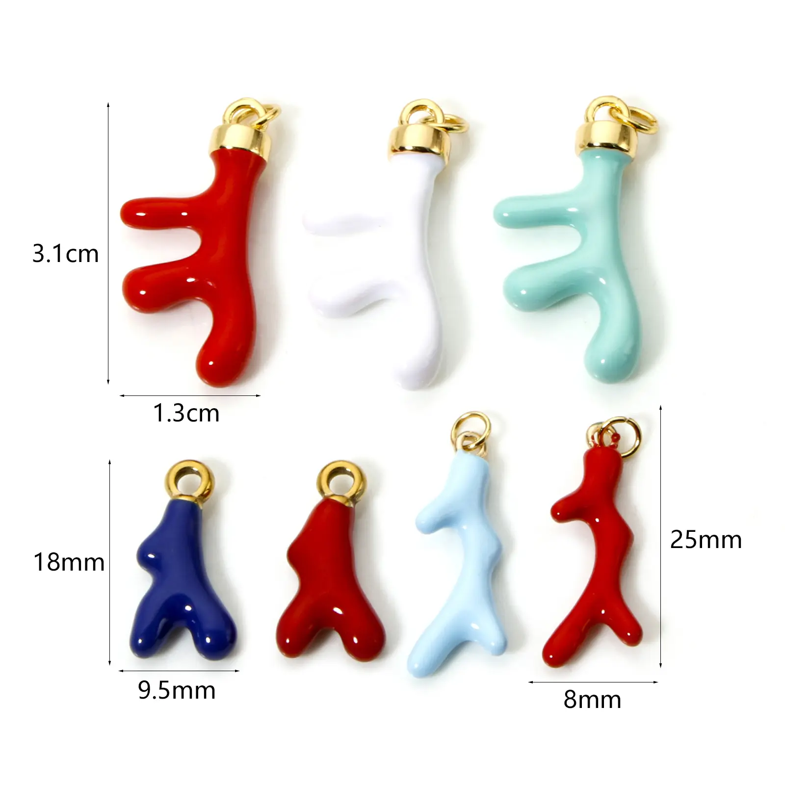 304 Stainless Steel Ocean Coral Jewelry Charms 18K Real Gold Plated Multicolor Enamel Pendants For Necklace Jewelry Making, 1 PC