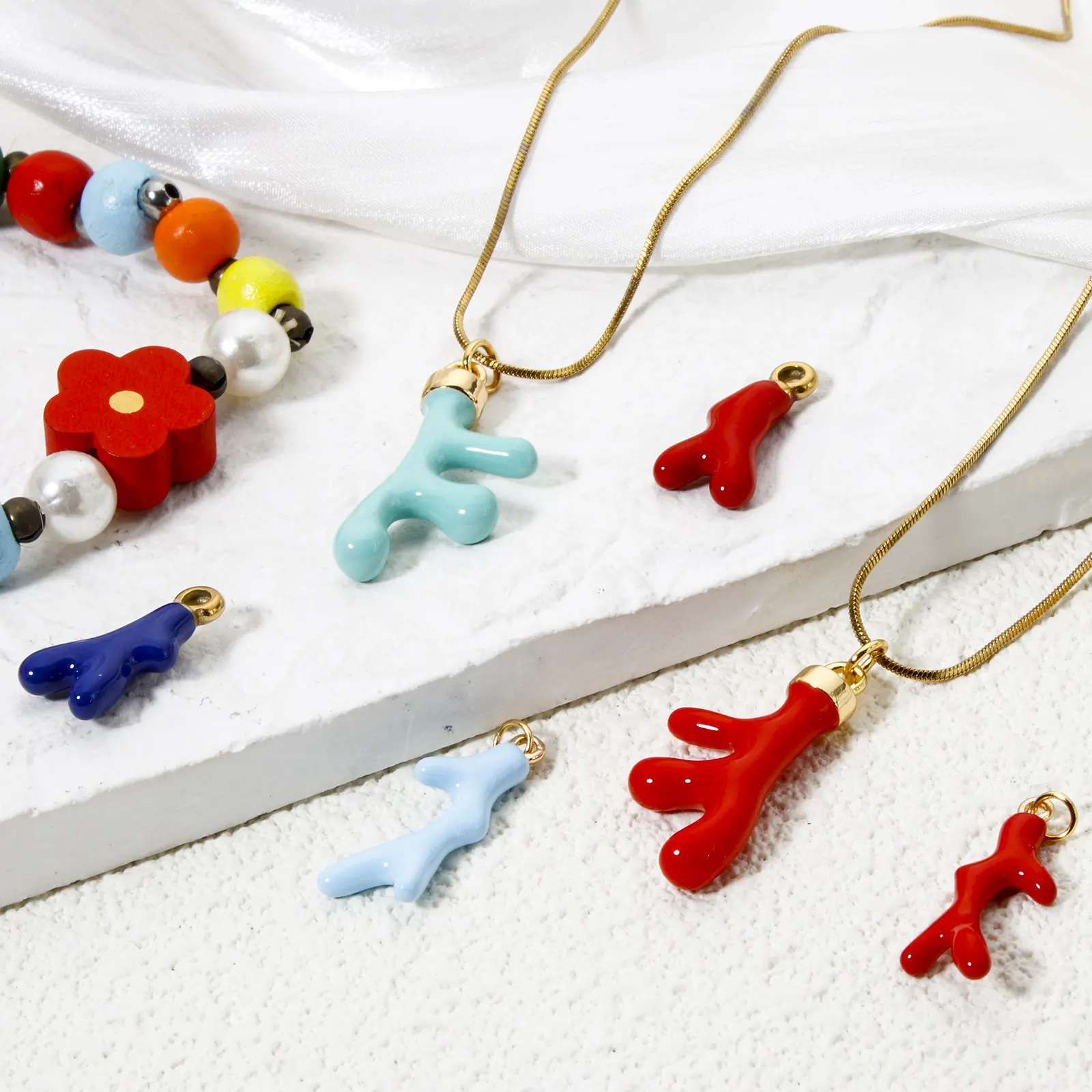 304 Stainless Steel Ocean Coral Jewelry Charms 18K Real Gold Plated Multicolor Enamel Pendants For Necklace Jewelry Making, 1 PC
