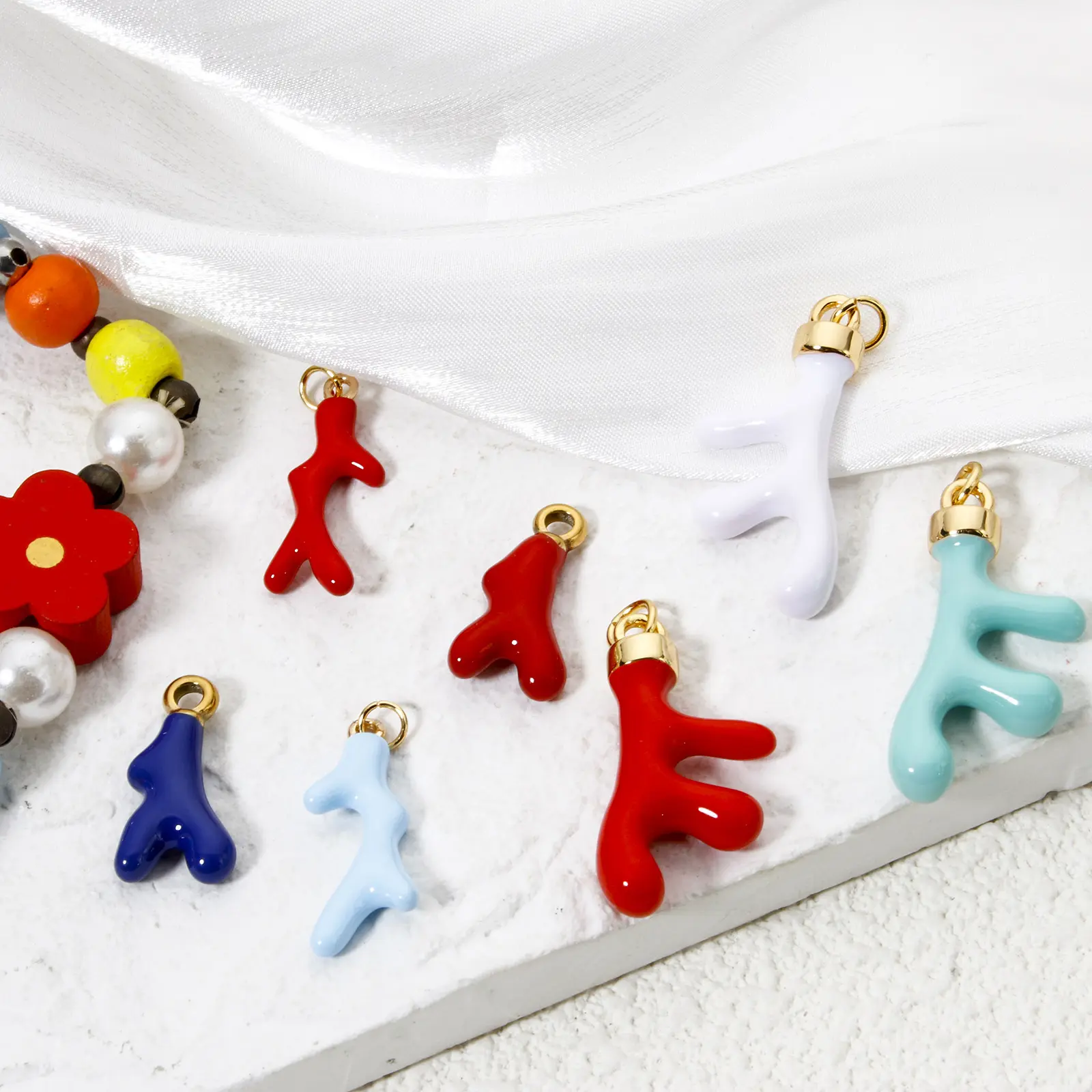 304 Stainless Steel Ocean Coral Jewelry Charms 18K Real Gold Plated Multicolor Enamel Pendants For Necklace Jewelry Making, 1 PC