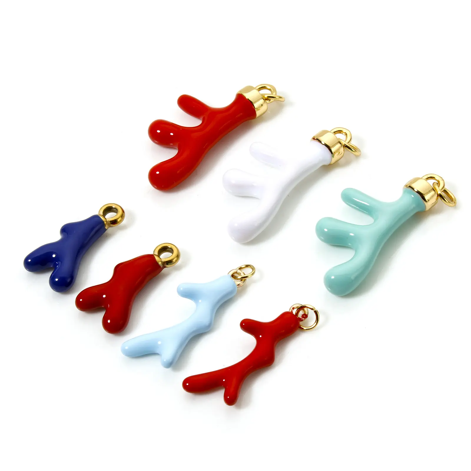 304 Stainless Steel Ocean Coral Jewelry Charms 18K Real Gold Plated Multicolor Enamel Pendants For Necklace Jewelry Making, 1 PC
