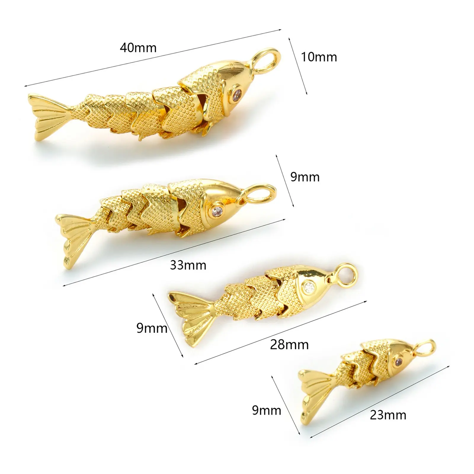 1 Piece Movable Brass Ocean Fish Jewelry Charms Clear Cubic Zirconia Pendant For DIY Necklace Making Findings
