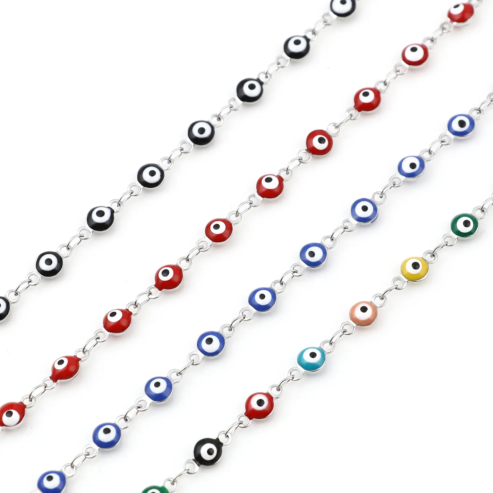 Stainless Steel Bracelets Round Evil Eye Enamel Jewelry Silver Color Hand Turkish Jewelry Bangle Boho Women Bracelet 19.5cm long