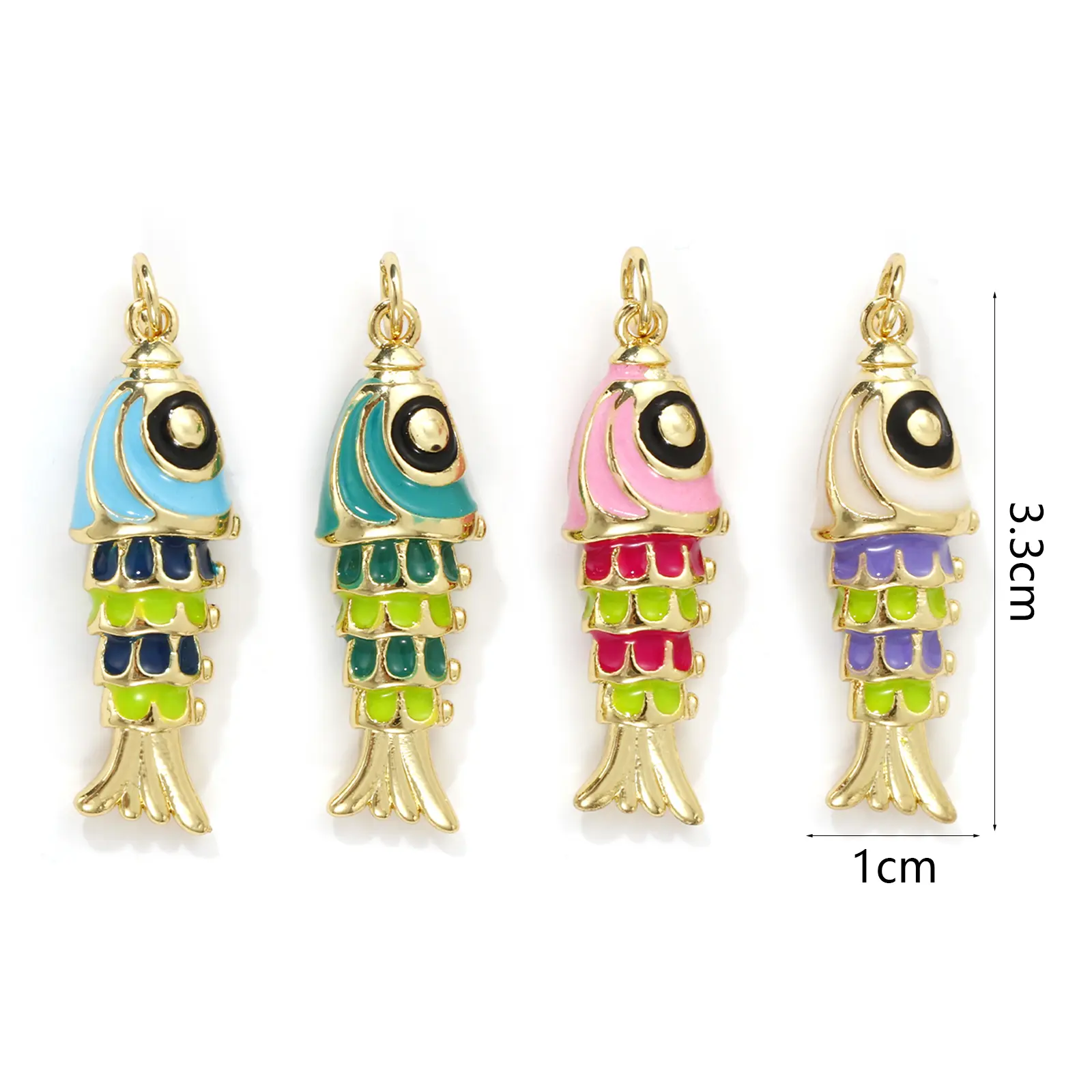 1 Piece Brass 3D Ocean Fish Jewelry Pendant 18K Real Gold Plated Multicolor Enamel Charm For DIY Necklace Bracelet 3.3cm x 1cm