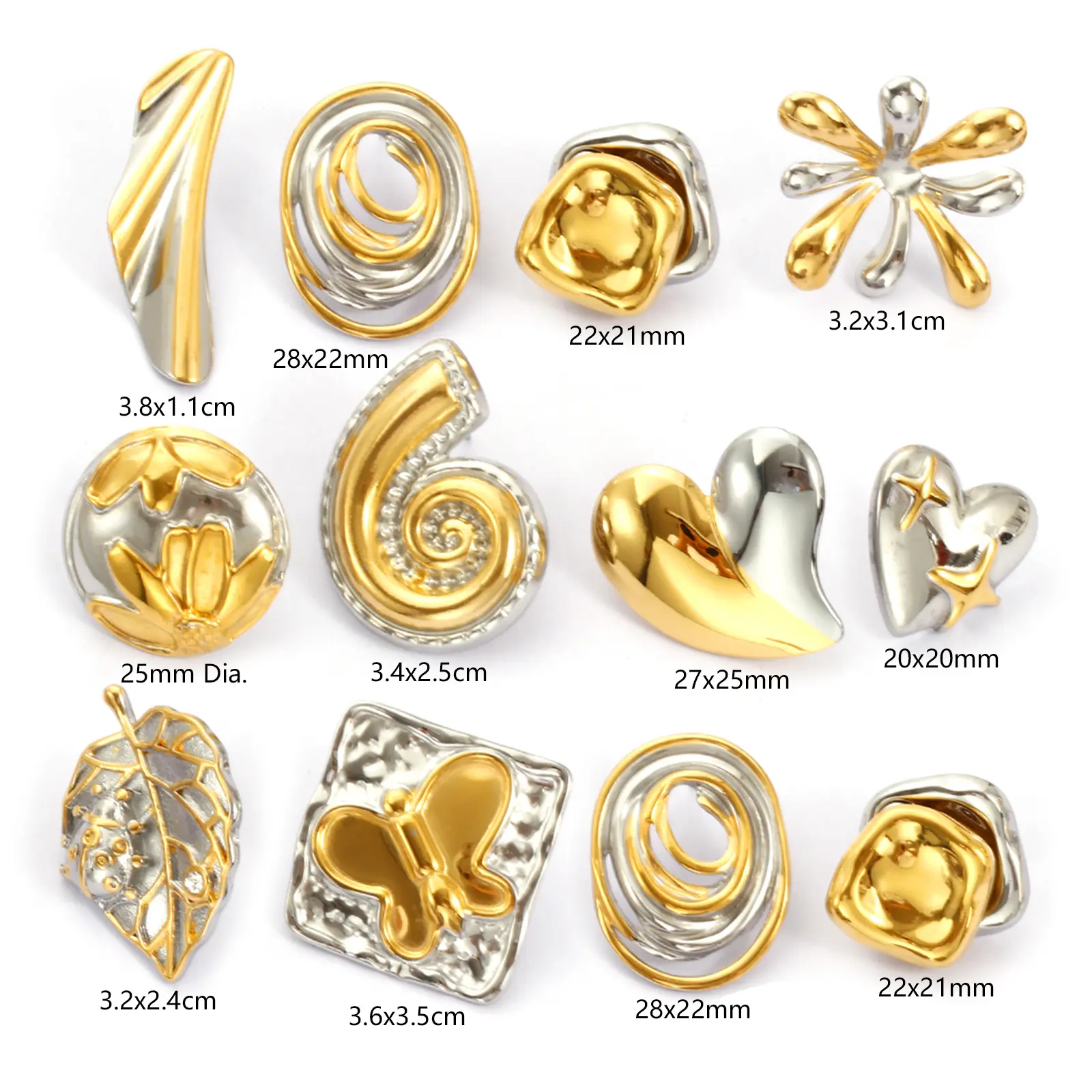 1 Pair Dainty Exquisite18K Gold Plated & Silver Plated 304 Stainless Steel Heart Flower Ear Post Stud Earrings For Women Gift