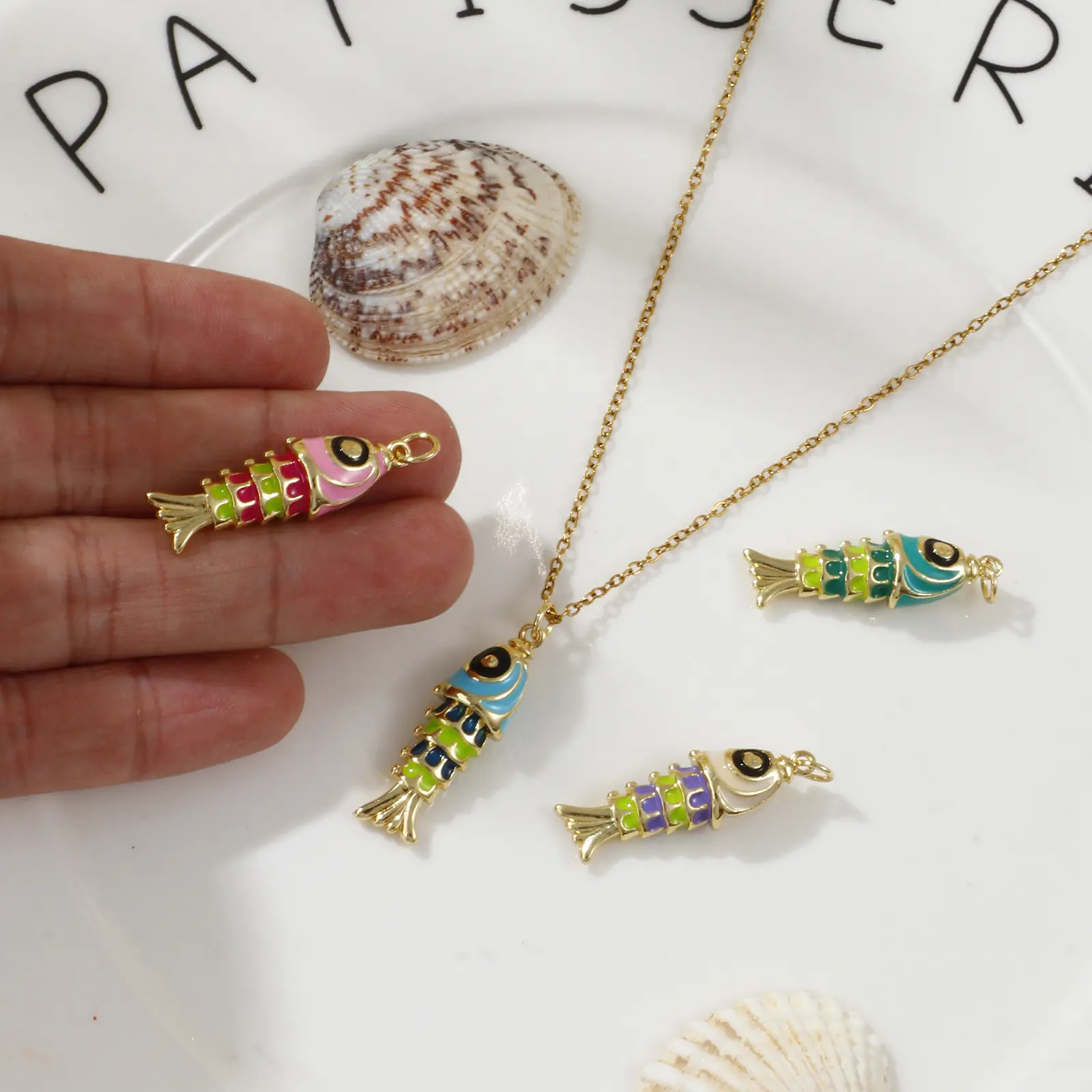 1 Piece Brass 3D Ocean Fish Jewelry Pendant 18K Real Gold Plated Multicolor Enamel Charm For DIY Necklace Bracelet 3.3cm x 1cm