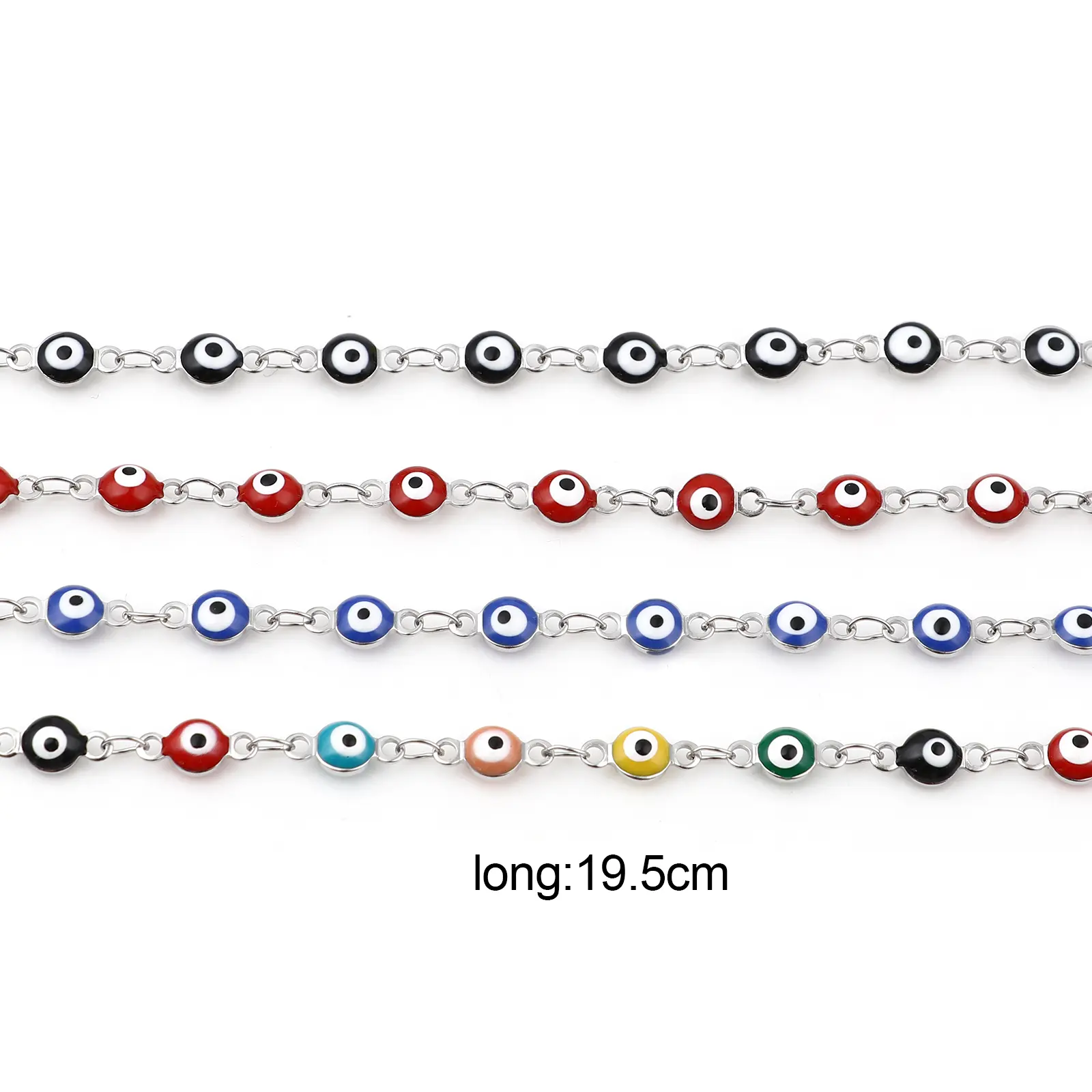 Stainless Steel Bracelets Round Evil Eye Enamel Jewelry Silver Color Hand Turkish Jewelry Bangle Boho Women Bracelet 19.5cm long