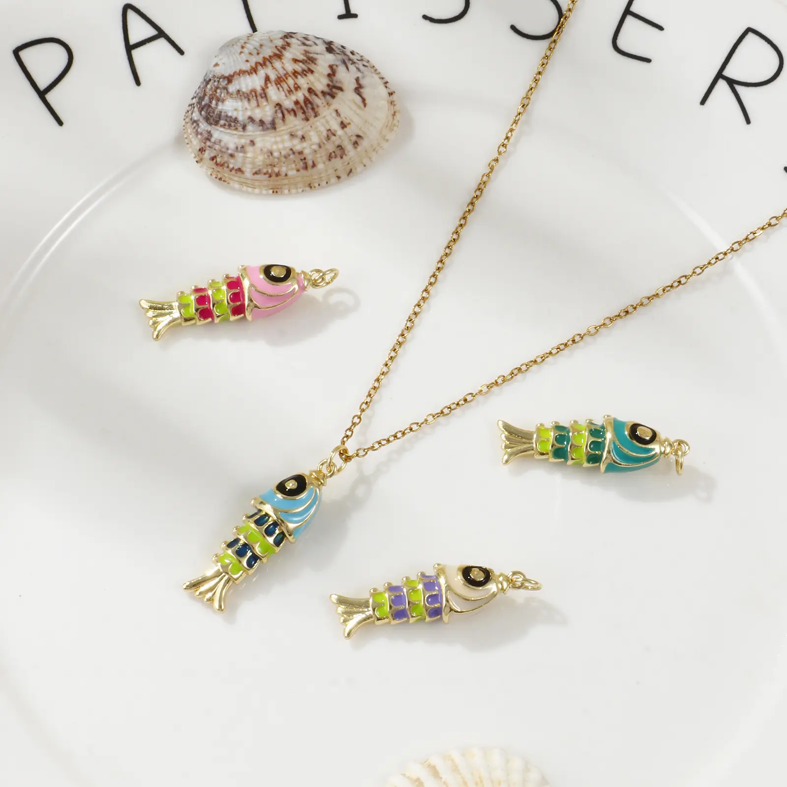 1 Piece Brass 3D Ocean Fish Jewelry Pendant 18K Real Gold Plated Multicolor Enamel Charm For DIY Necklace Bracelet 3.3cm x 1cm