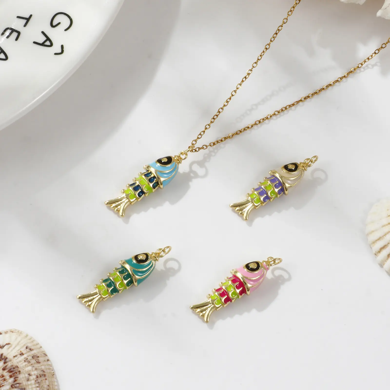 1 Piece Brass 3D Ocean Fish Jewelry Pendant 18K Real Gold Plated Multicolor Enamel Charm For DIY Necklace Bracelet 3.3cm x 1cm