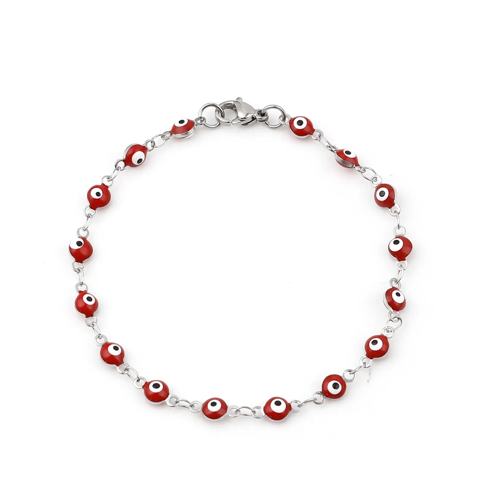 Stainless Steel Bracelets Round Evil Eye Enamel Jewelry Silver Color Hand Turkish Jewelry Bangle Boho Women Bracelet 19.5cm long