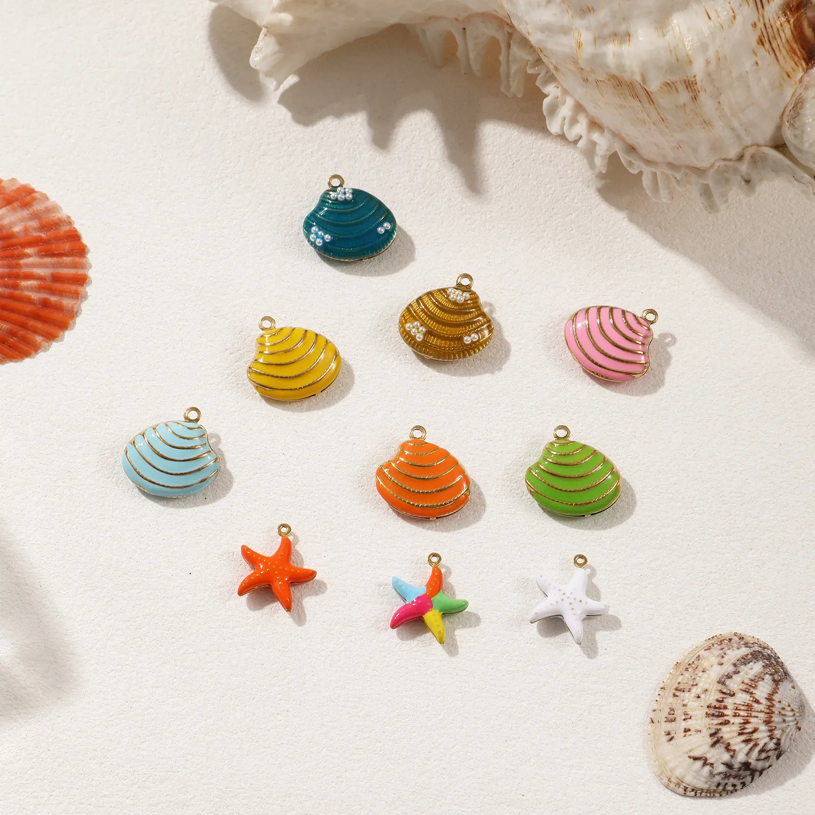 1 Piece Ocean 304 Stainless Steel Charms 18K Gold Plated Enamel Shell Starfish 3D Pendant For DIY Necklace Jewelry Making