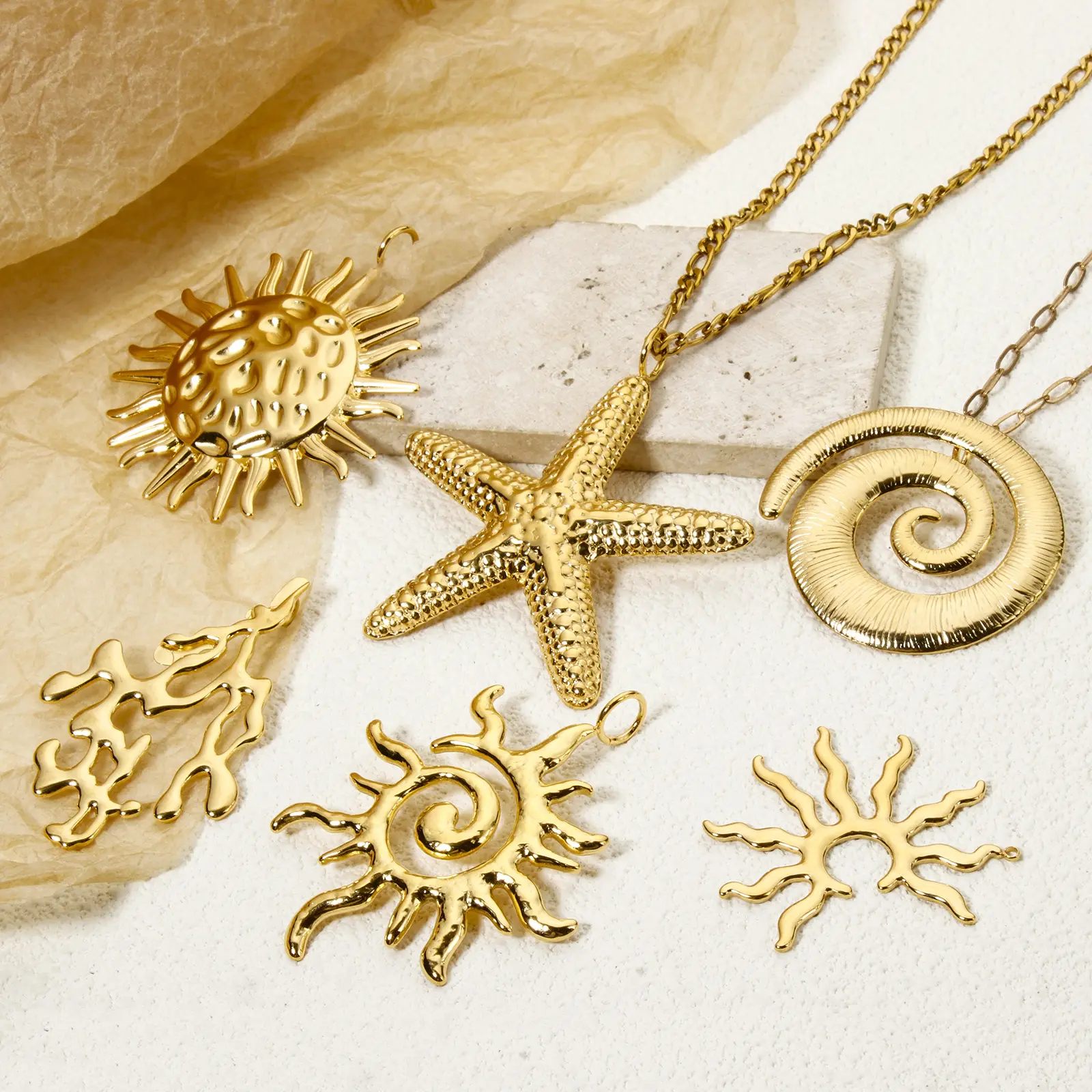 1 Piece 304 Stainless Steel Ocean Jewelry Pendants 18K Real Gold Plated Conch/ Sea Snail Star Fish Charms For DIY Jewelry Making