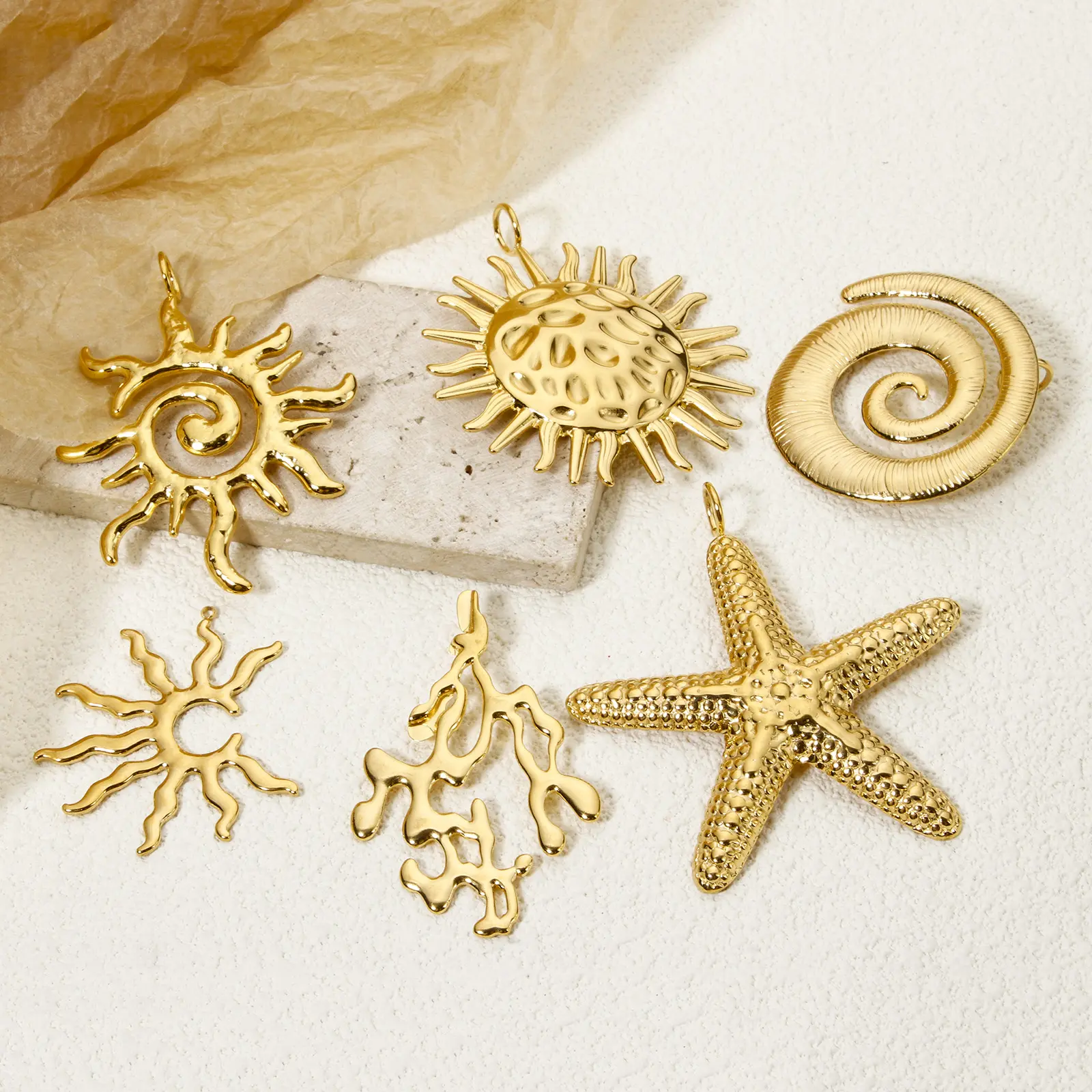 1 Piece 304 Stainless Steel Ocean Jewelry Pendants 18K Real Gold Plated Conch/ Sea Snail Star Fish Charms For DIY Jewelry Making