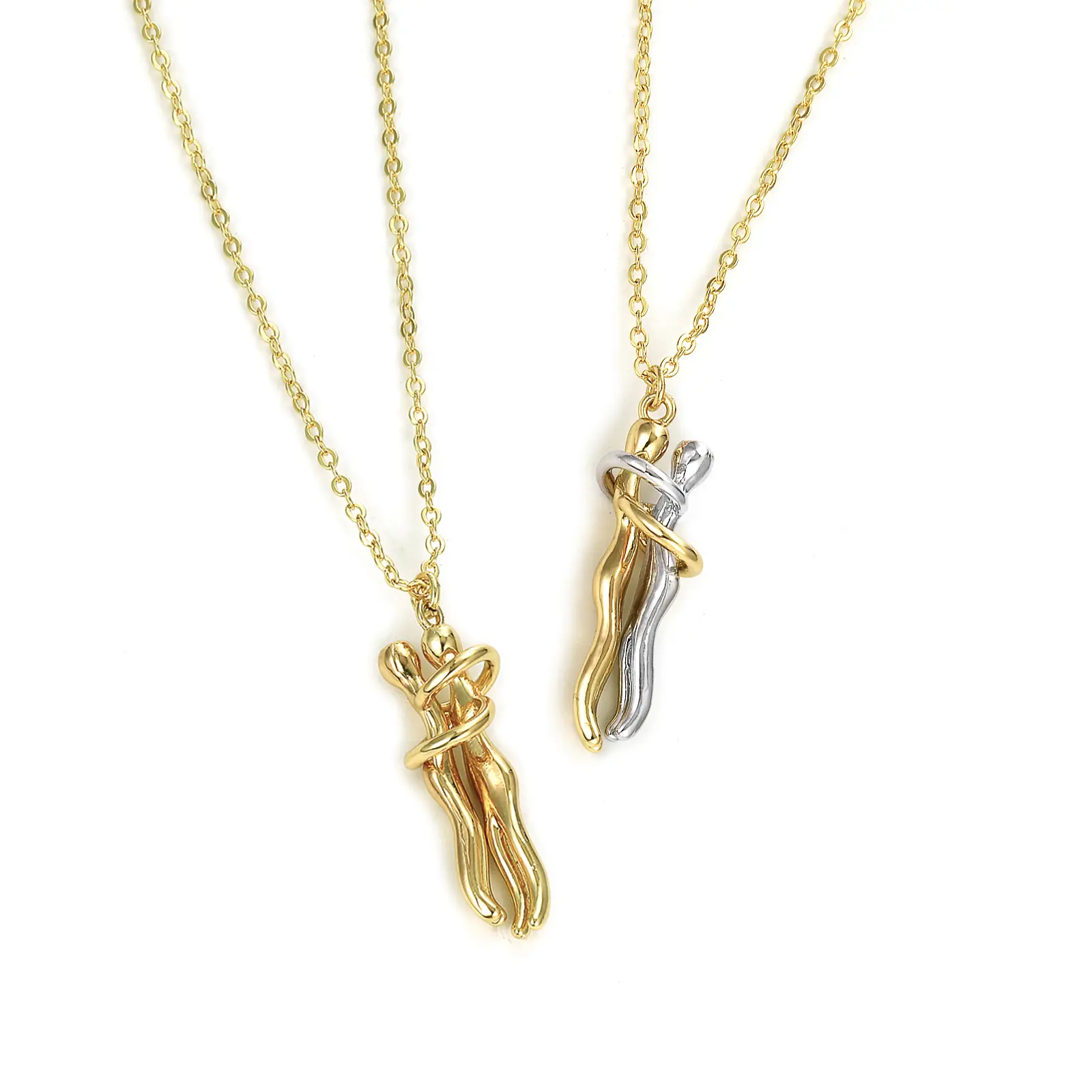 1Piece Hip Hop Valentine's Day Pendant Necklace 3D Brass Hug Dancing Separable Charm Couples Lover Unisex For Party Jewelry Gift