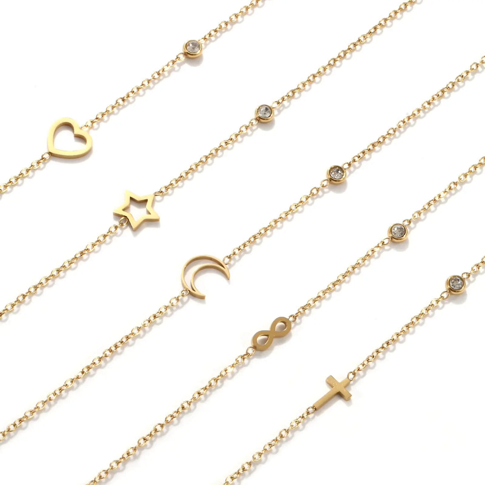 Exquisite Stylish 18K Gold Plated Anklet 304 Stainless Steel & Cubic Zirconia Link Cable Chain For Women Gift 22cm(8.7") long