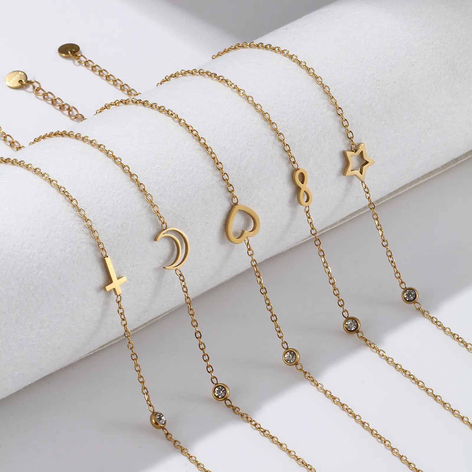 Exquisite Stylish 18K Gold Plated Anklet 304 Stainless Steel & Cubic Zirconia Link Cable Chain For Women Gift 22cm(8.7") long