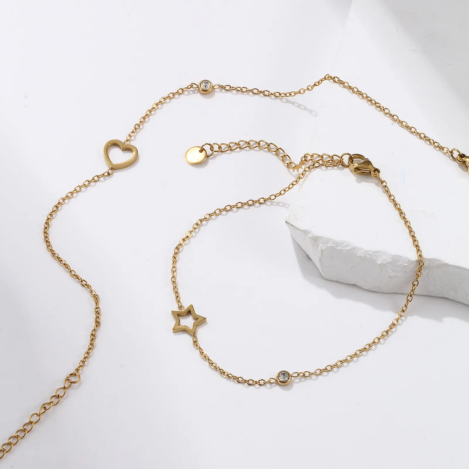 Exquisite Stylish 18K Gold Plated Anklet 304 Stainless Steel & Cubic Zirconia Link Cable Chain For Women Gift 22cm(8.7") long