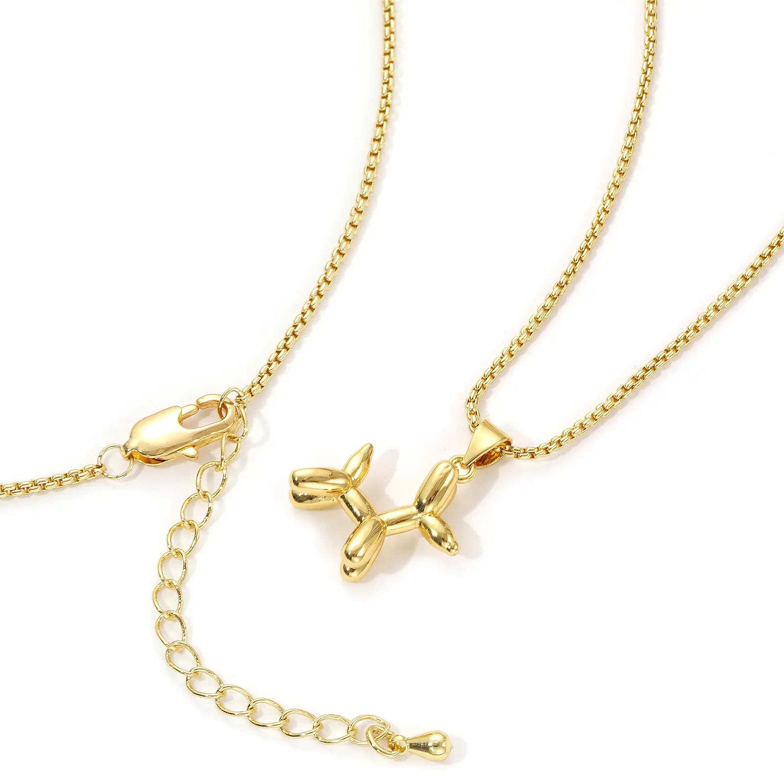 1 Piece Stylish Cute Necklace 18K Real Gold Plated Brass Link Cable Chain Balloon Dog 3D Pendant Charm Necklace Unisex Gift