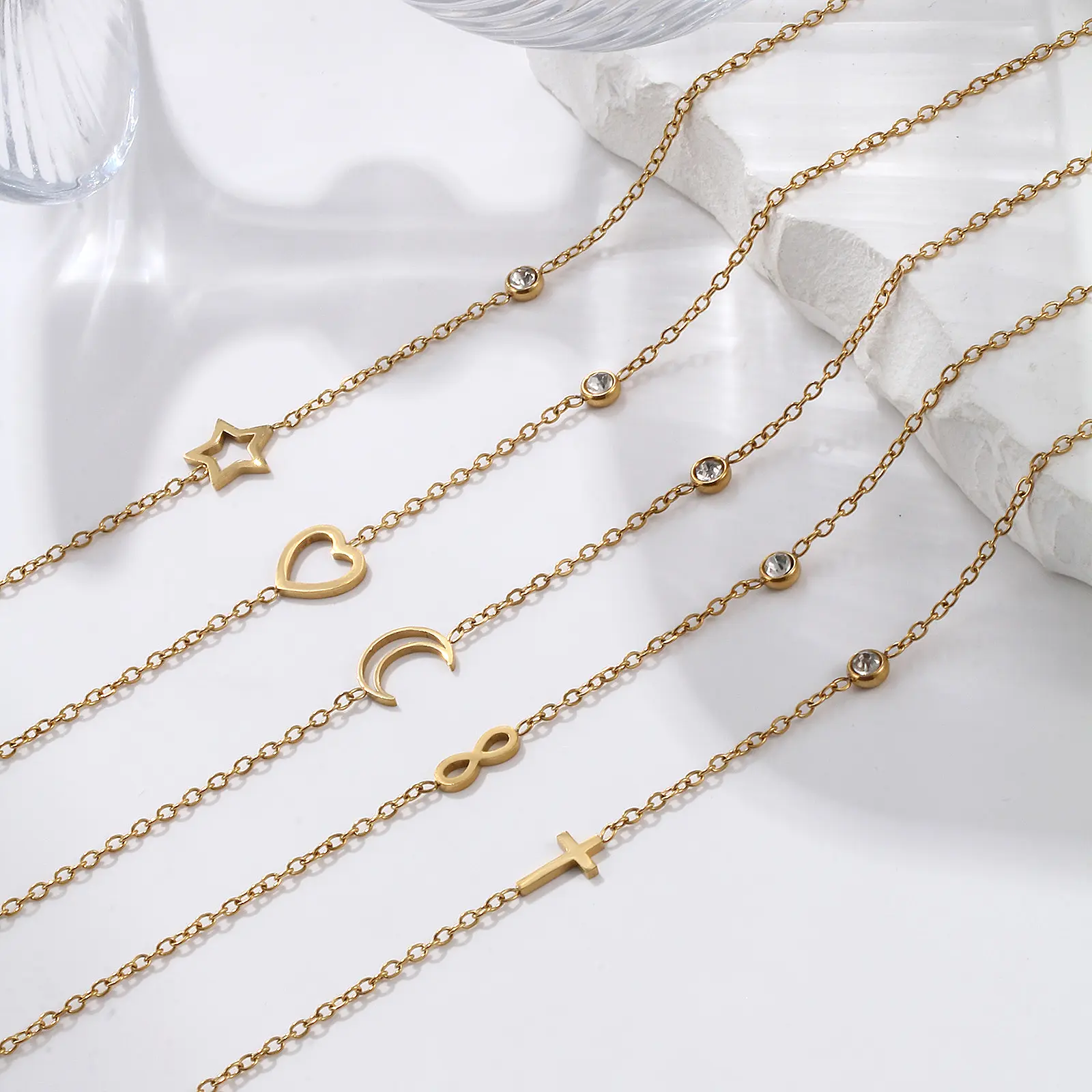 Exquisite Stylish 18K Gold Plated Anklet 304 Stainless Steel & Cubic Zirconia Link Cable Chain For Women Gift 22cm(8.7") long