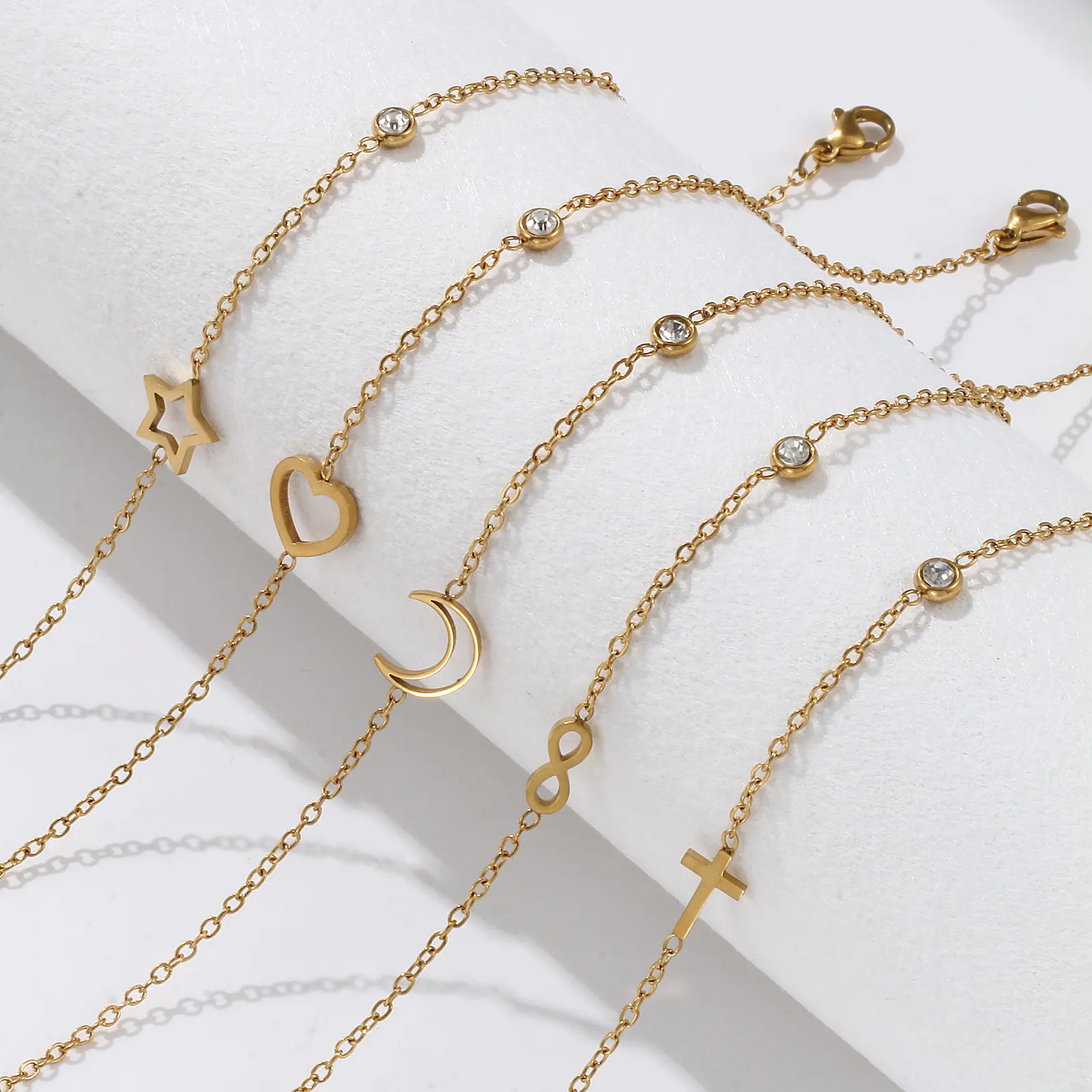 Exquisite Stylish 18K Gold Plated Anklet 304 Stainless Steel & Cubic Zirconia Link Cable Chain For Women Gift 22cm(8.7") long