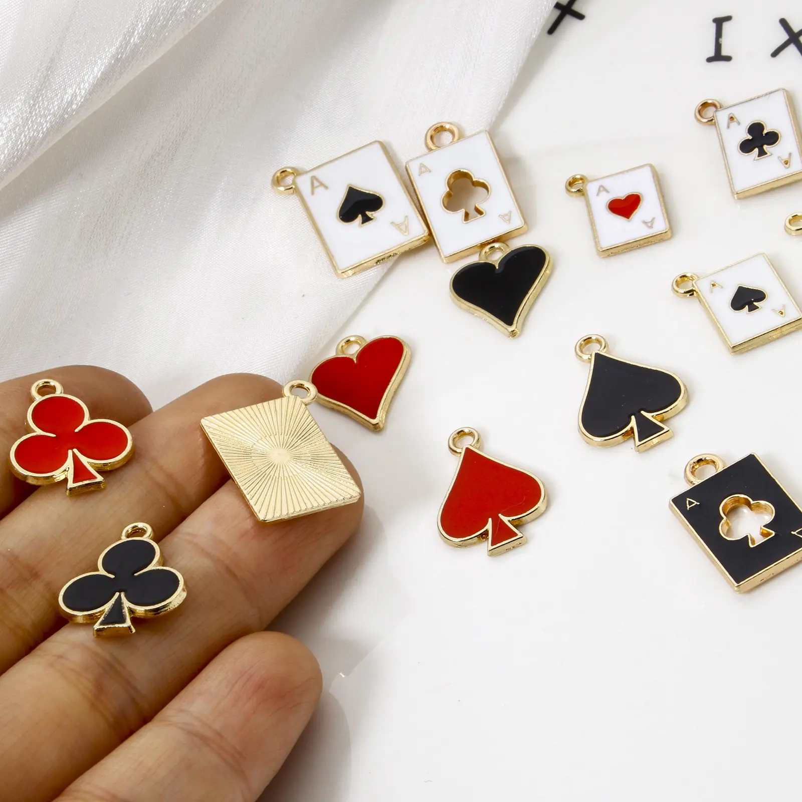 20Pcs Creative Black Poker/ Paper Card Charms Red Color Game Card Pendant For Jewelry Making Earrings Necklace DIY Findings